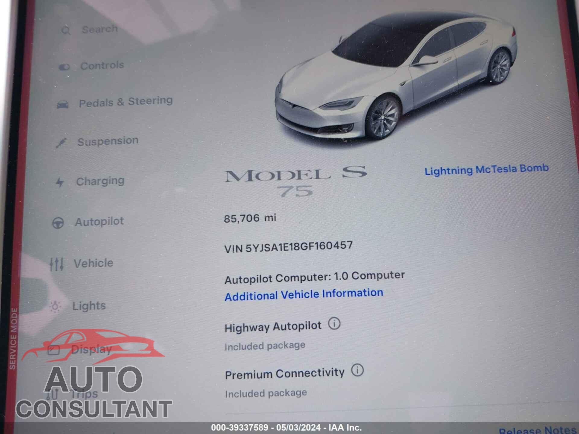 TESLA MODEL S 2016 - 5YJSA1E18GF160457