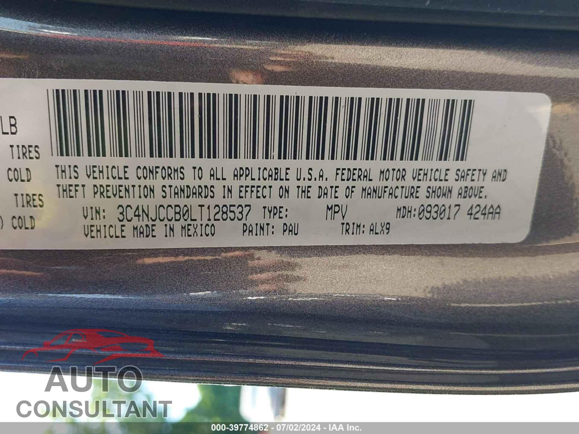 JEEP COMPASS 2020 - 3C4NJCCB0LT128537