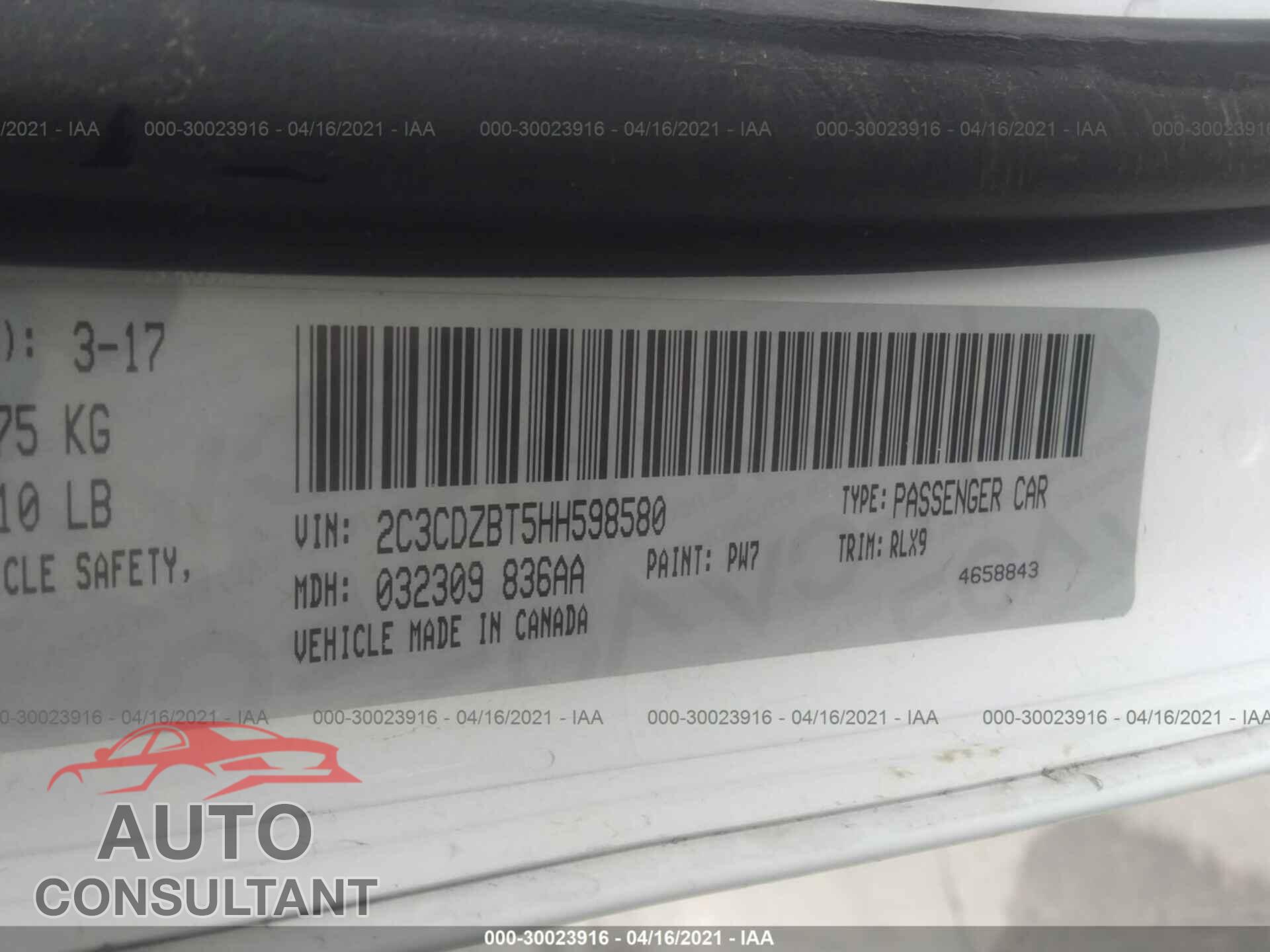 DODGE CHALLENGER 2017 - 2C3CDZBT5HH598580