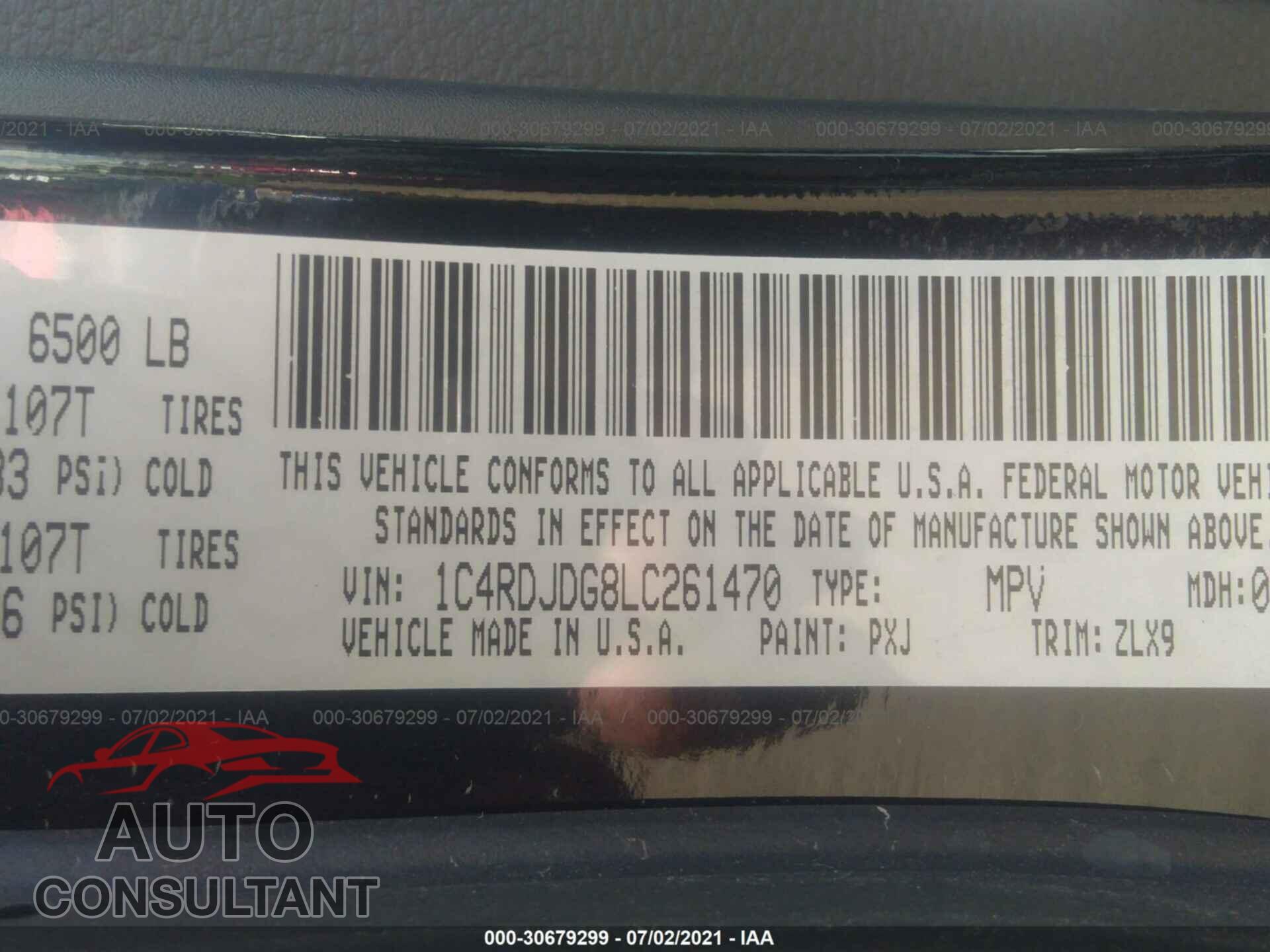 DODGE DURANGO 2020 - 1C4RDJDG8LC261470
