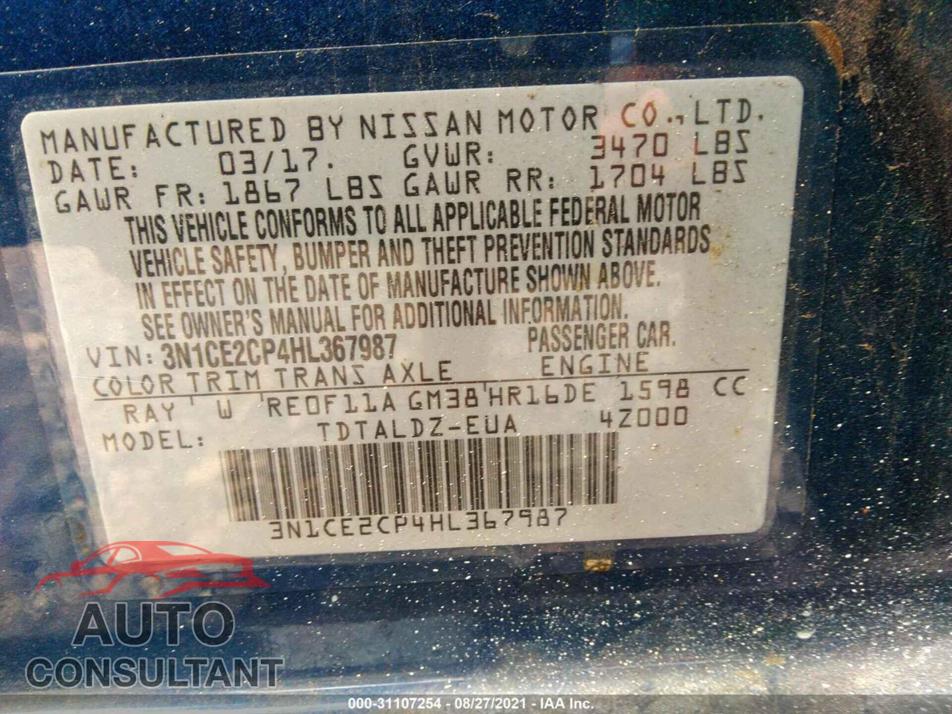 NISSAN VERSA NOTE 2017 - 3N1CE2CP4HL367987