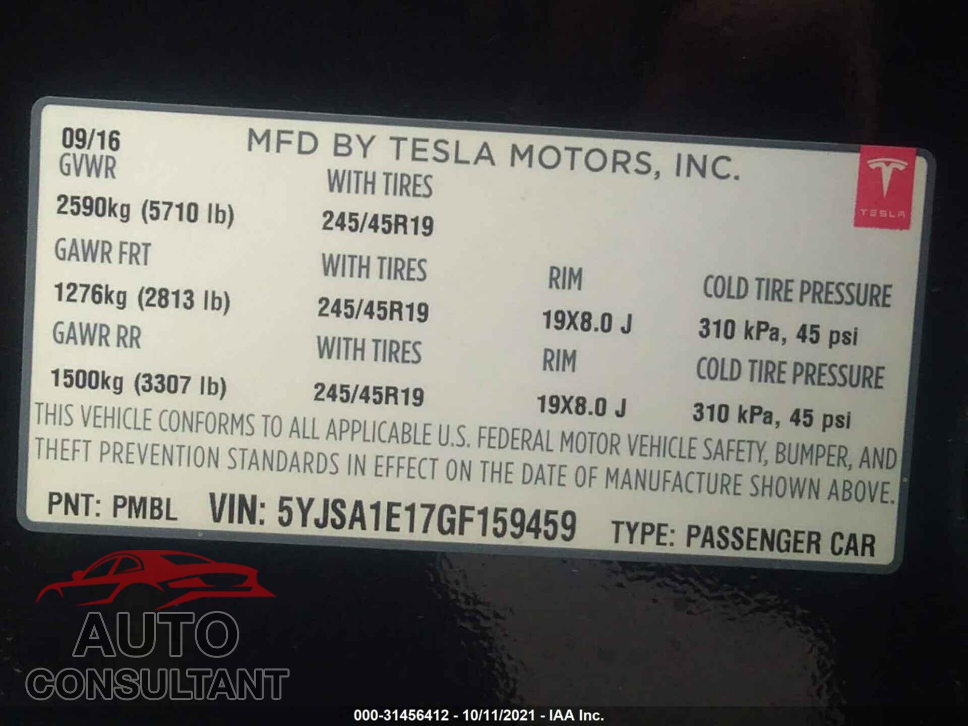 TESLA MODEL S 2016 - 5YJSA1E17GF159459