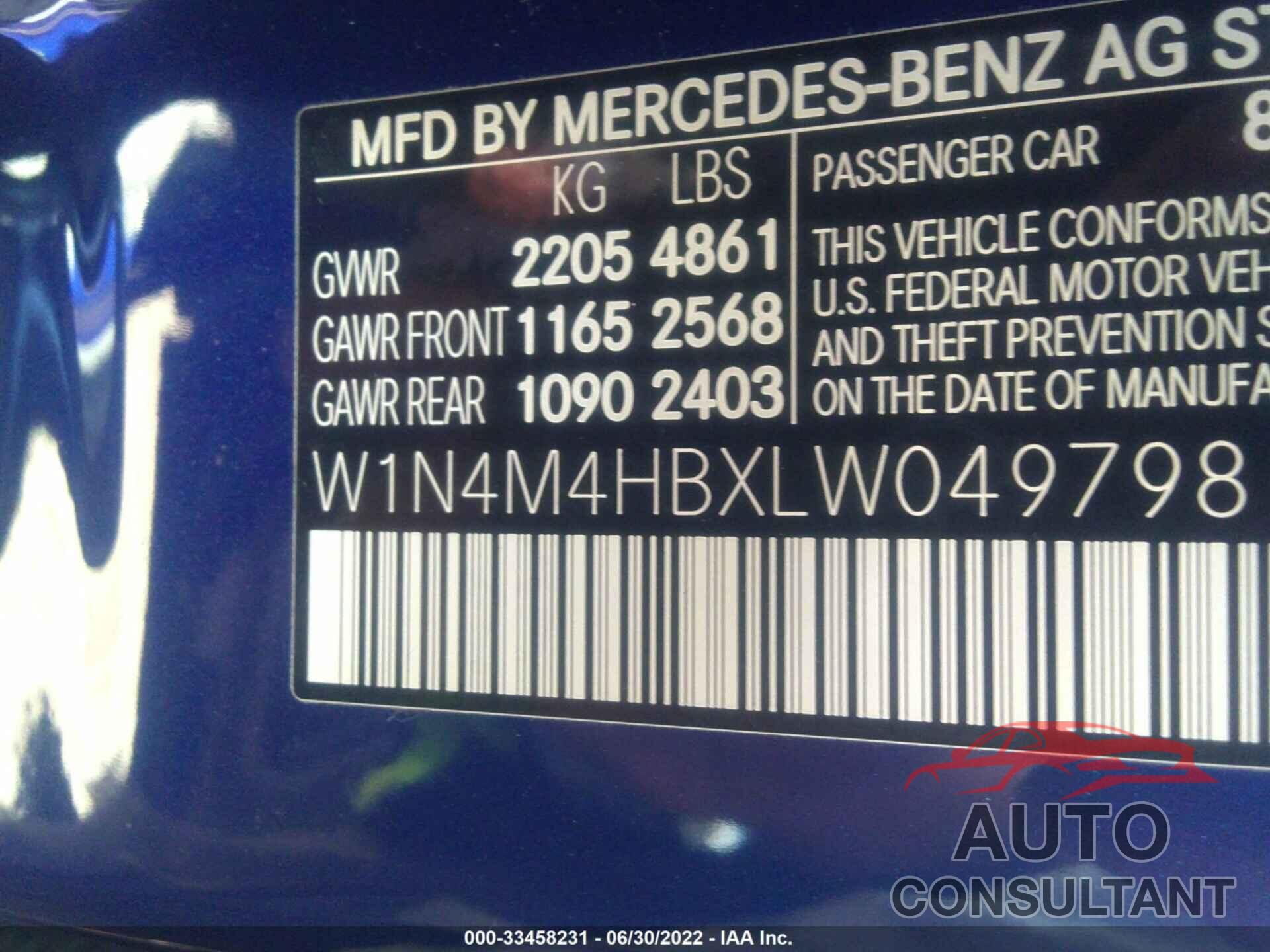 MERCEDES-BENZ GLB 2020 - W1N4M4HBXLW049798