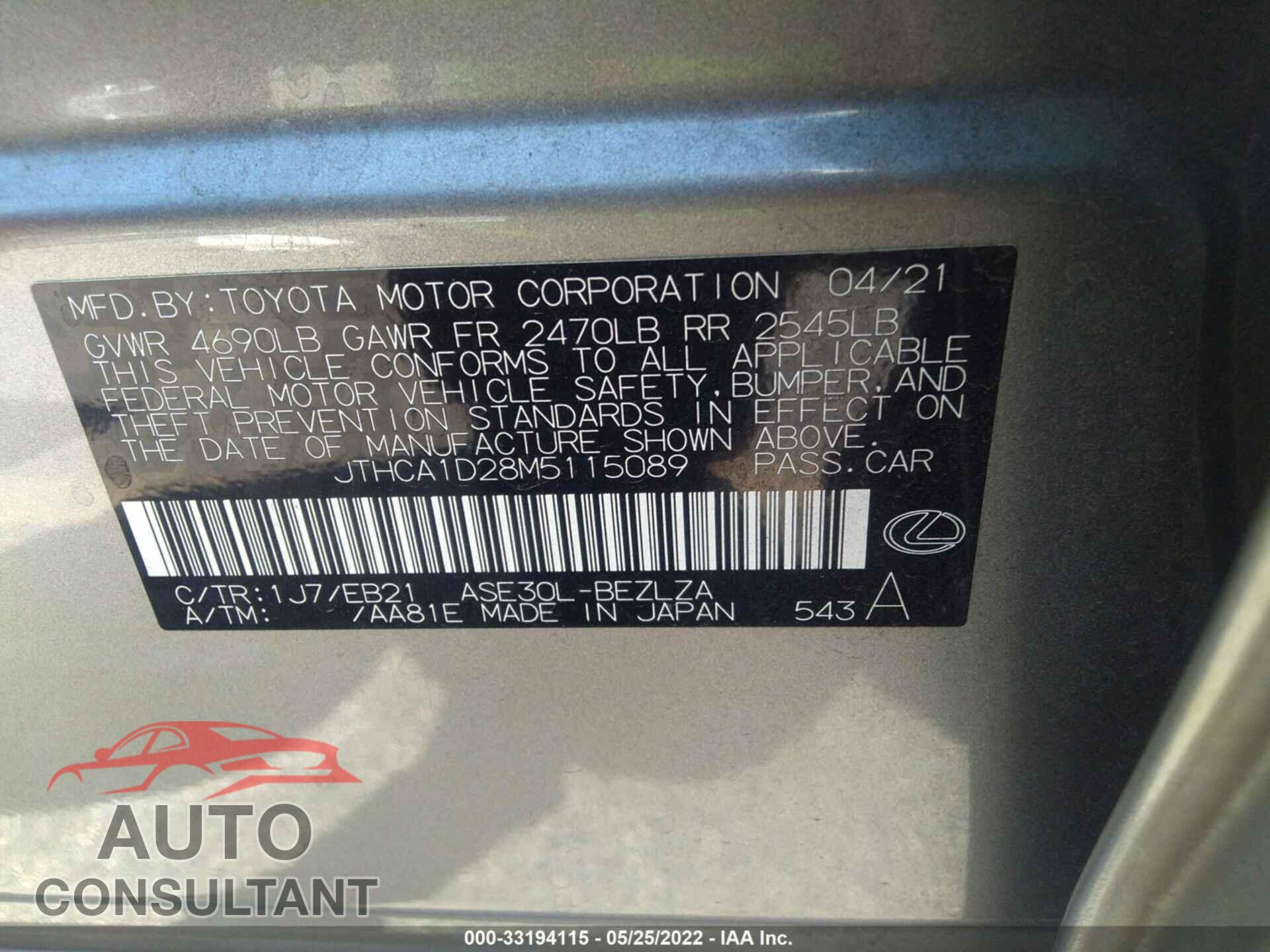 LEXUS IS 2021 - JTHCA1D28M5115089