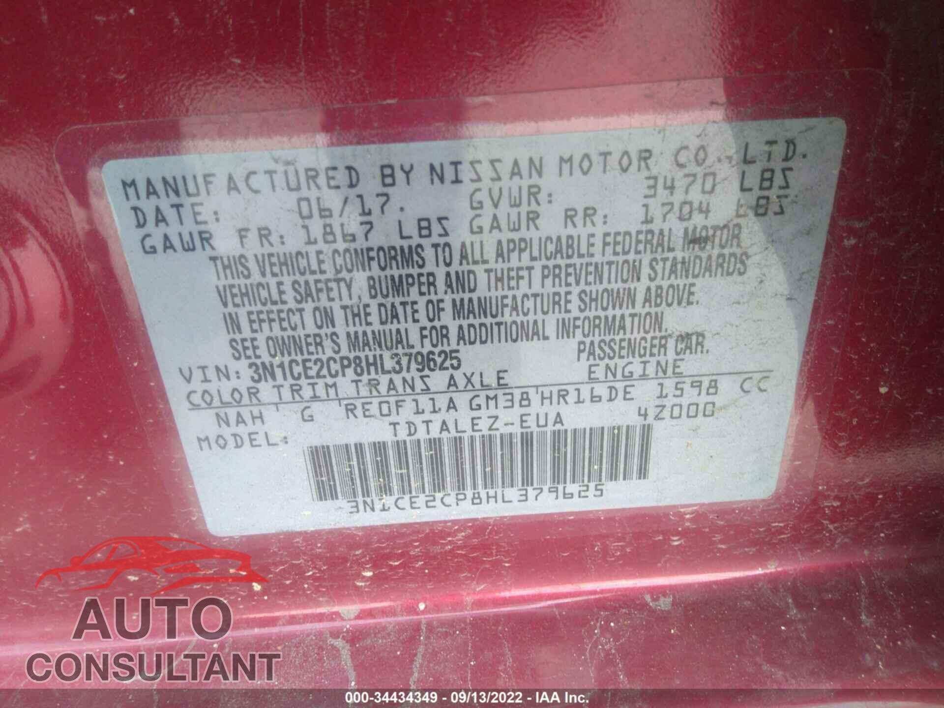 NISSAN VERSA NOTE 2017 - 3N1CE2CP8HL379625