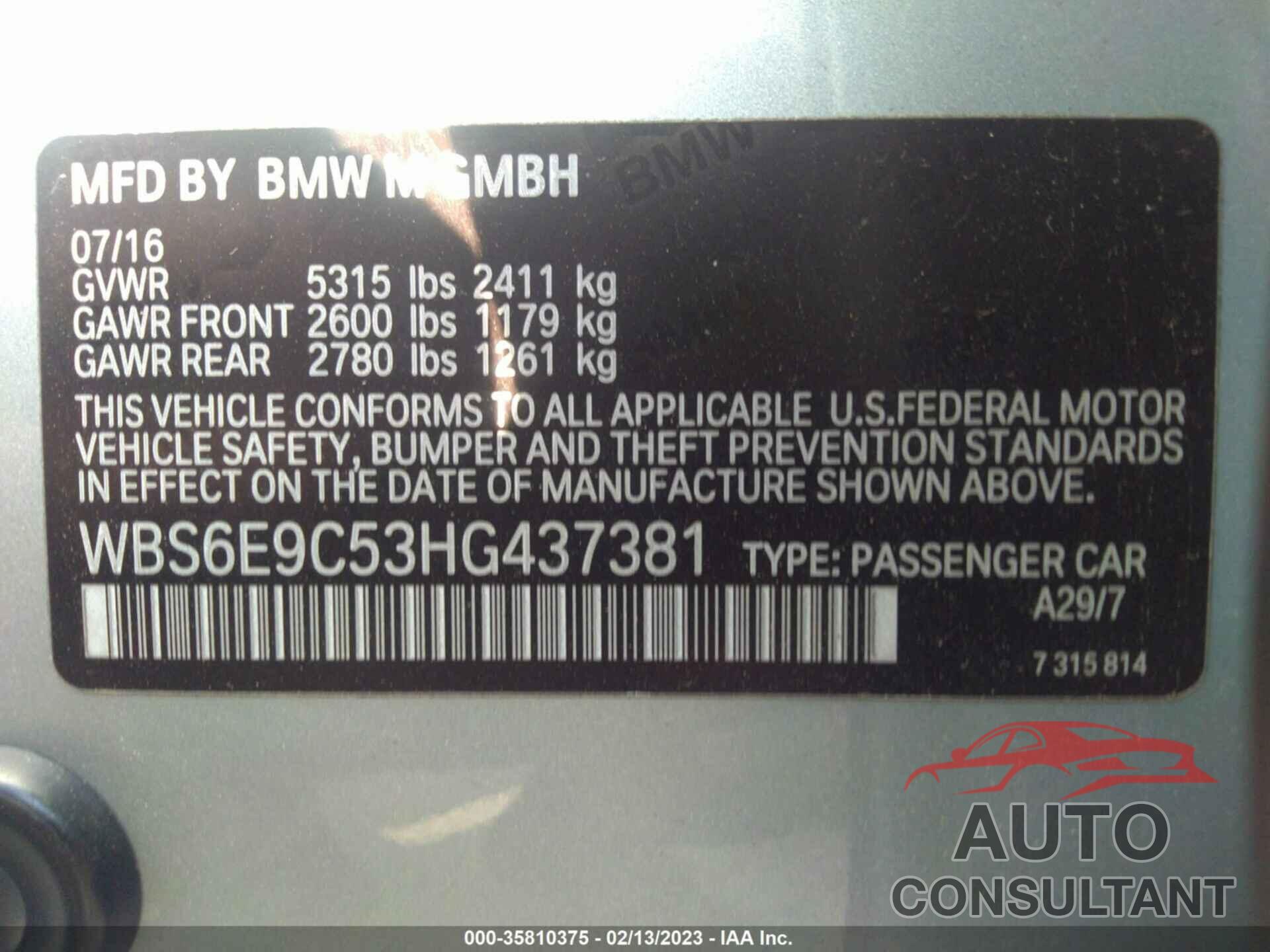 BMW M6 2017 - WBS6E9C53HG437381