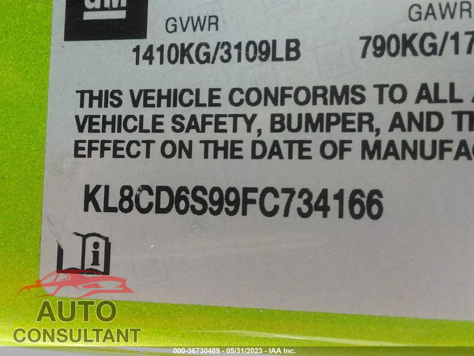 CHEVROLET SPARK 2015 - KL8CD6S99FC734166