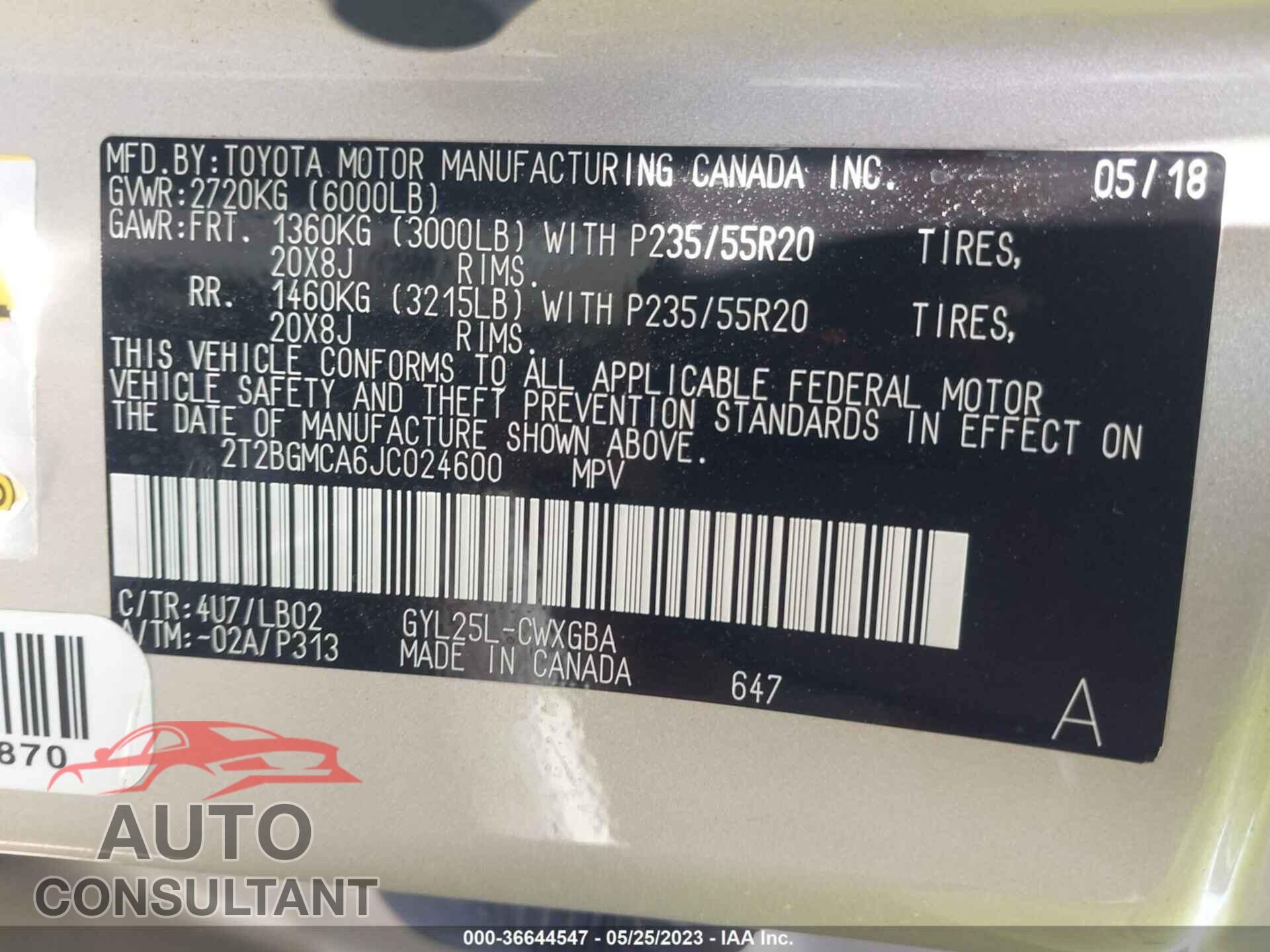 LEXUS RX 2018 - 2T2BGMCA6JC024600