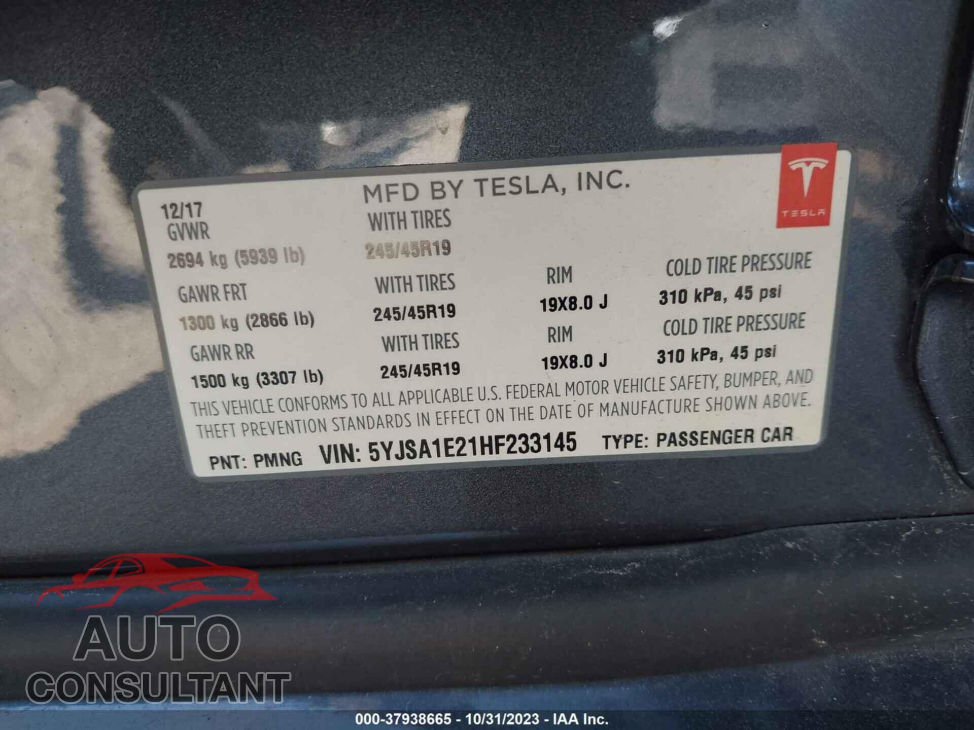 TESLA MODEL S 2017 - 5YJSA1E21HF233145