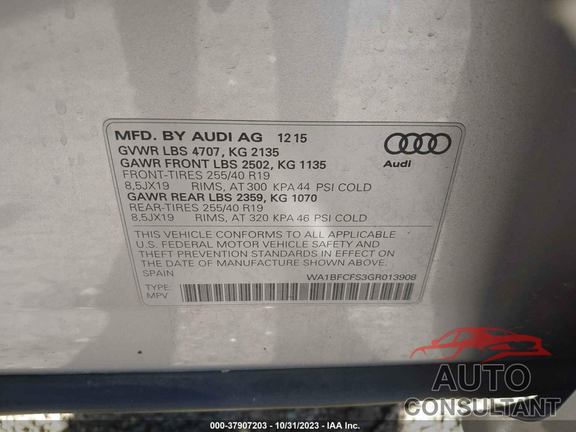 AUDI Q3 2016 - WA1BFCFS3GR013908