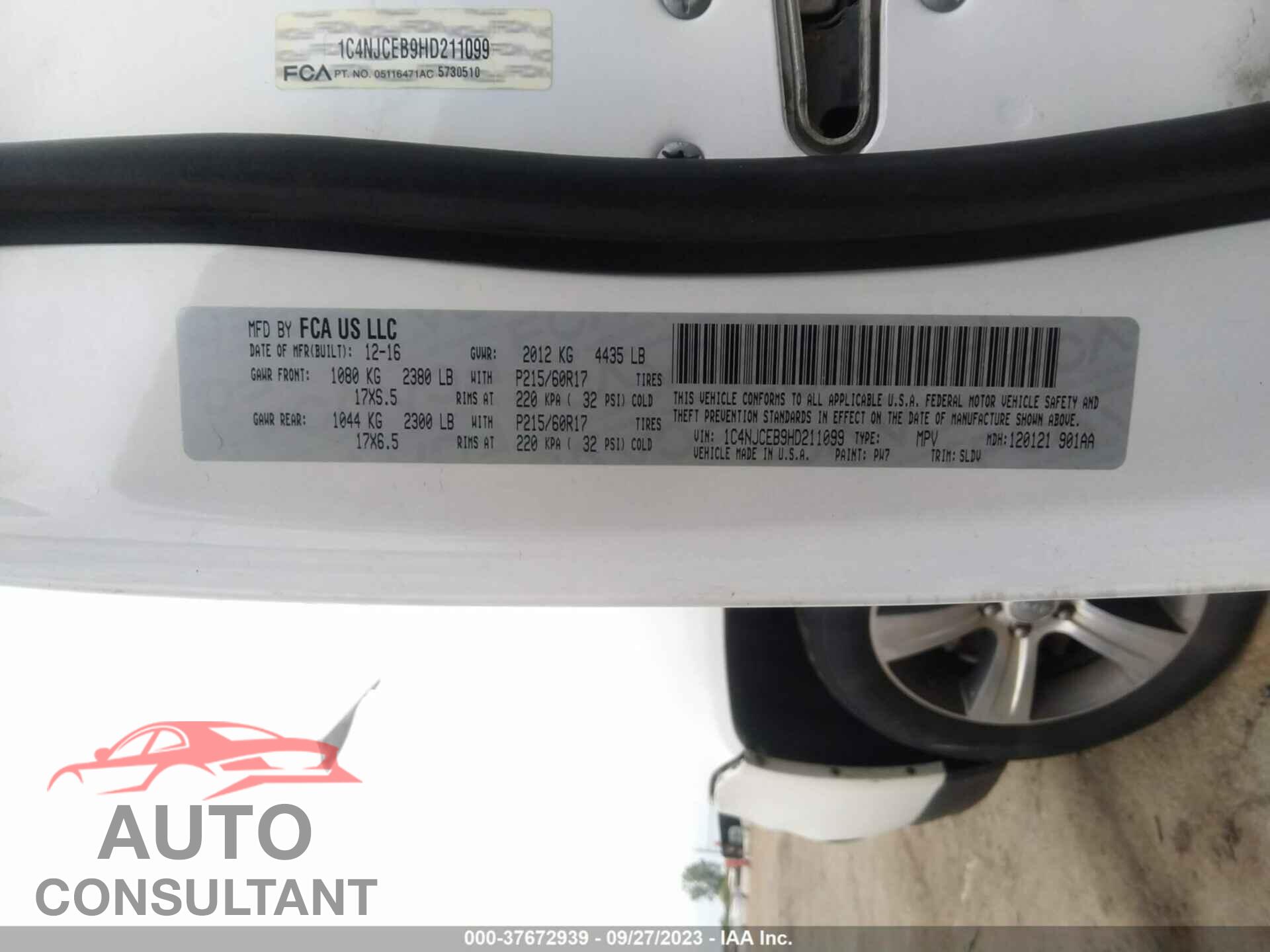 JEEP COMPASS 2017 - 1C4NJCEB9HD211099