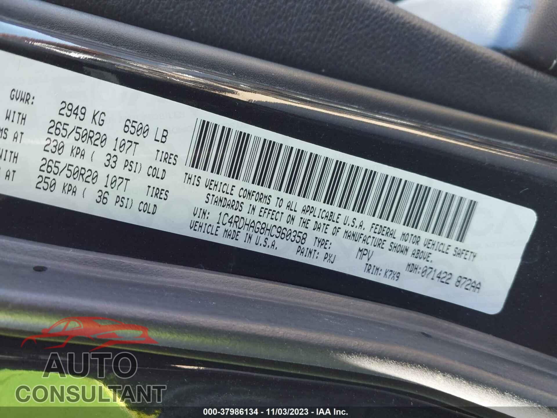 DODGE DURANGO 2017 - 1C4RDHAG8HC960358