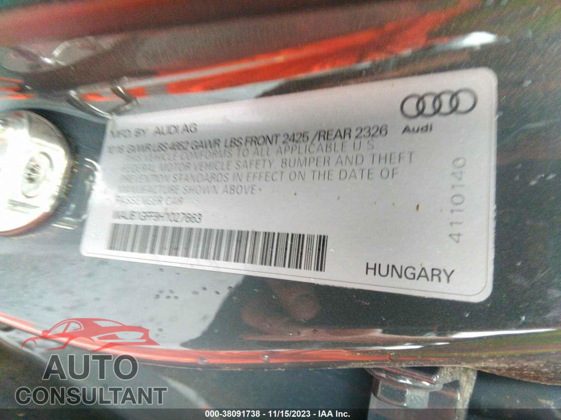AUDI S3 2017 - WAUB1GFF9H1027663