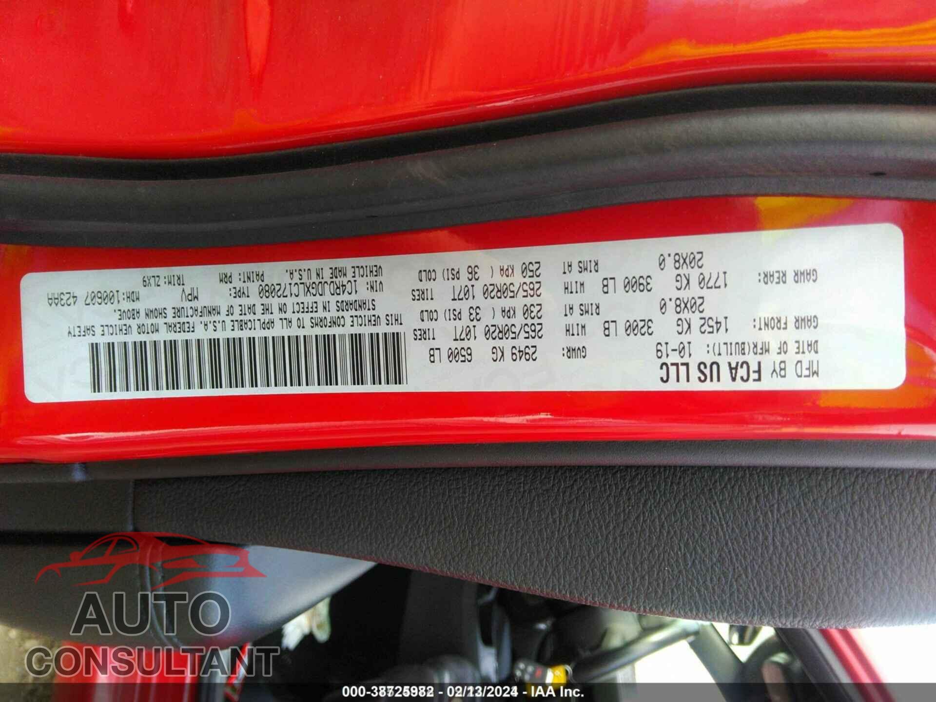 DODGE DURANGO 2020 - 1C4RDJDGXLC172080