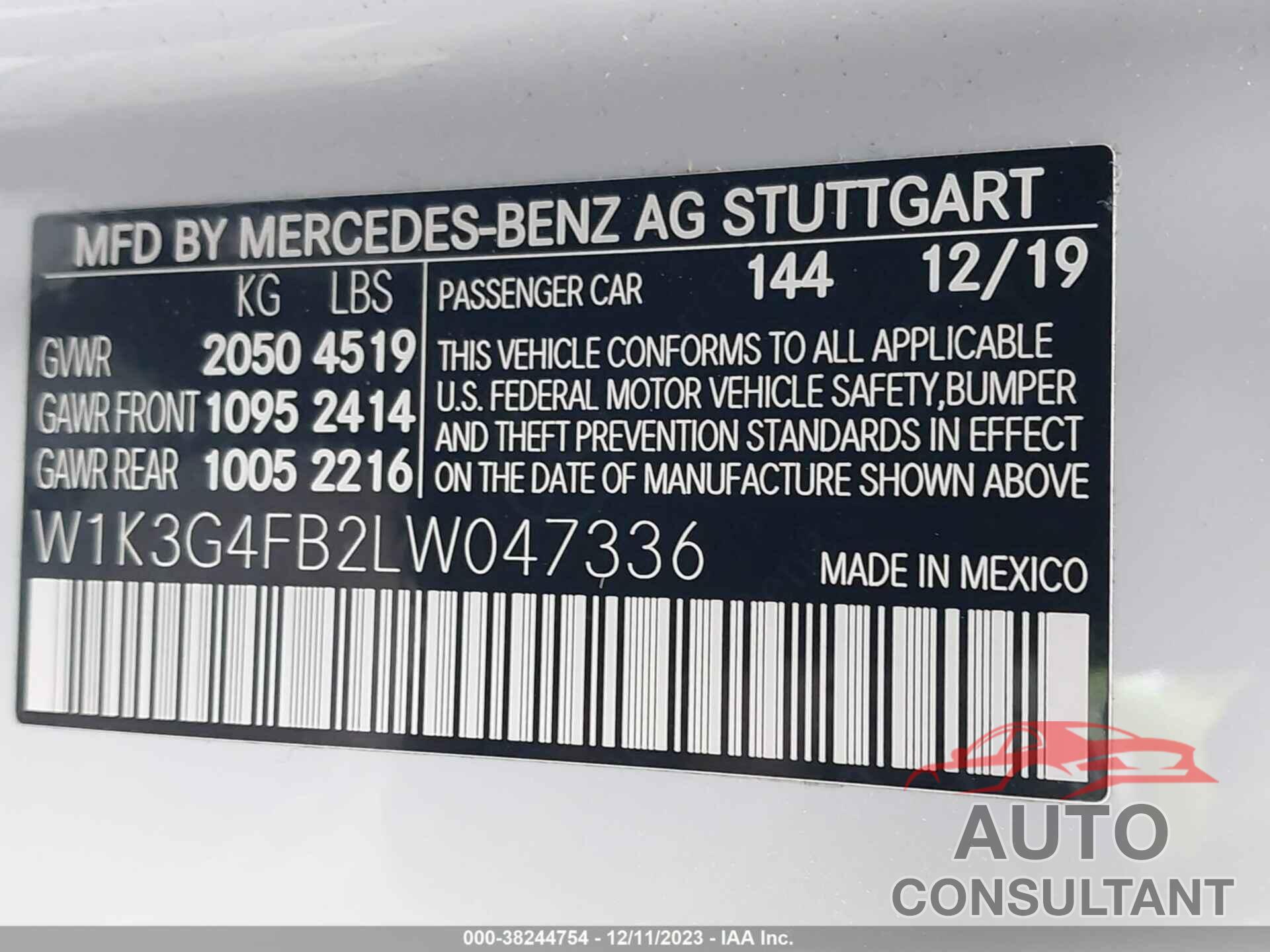 MERCEDES-BENZ A 220 2020 - W1K3G4FB2LW047336