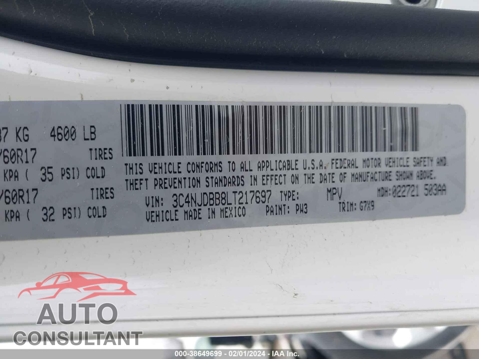 JEEP COMPASS 2020 - 3C4NJDBB8LT217697