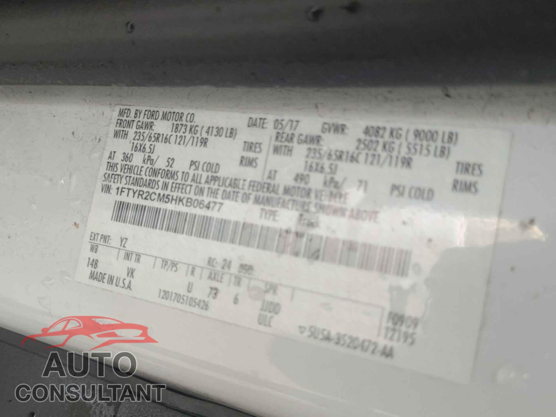 FORD TRANSIT 2017 - 1FTYR2CM5HKB06477