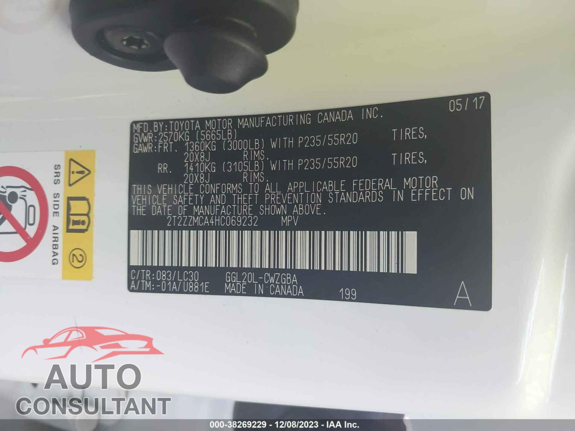 LEXUS RX 2017 - 2T2ZZMCA4HC069232