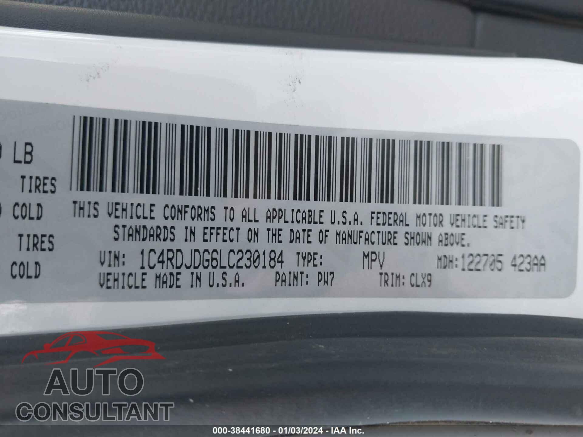 DODGE DURANGO 2020 - 1C4RDJDG6LC230184