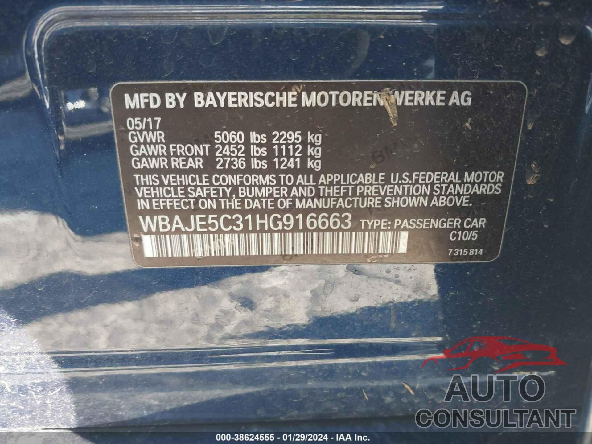 BMW 540 2017 - WBAJE5C31HG916663