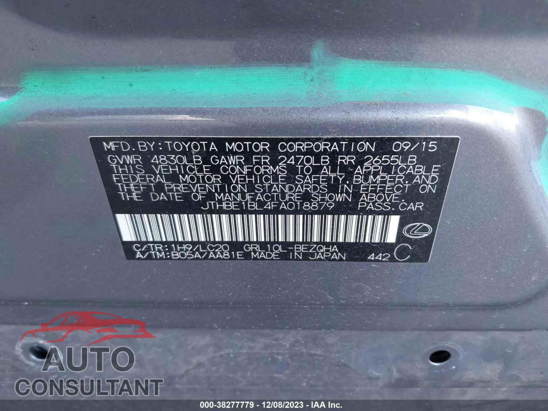 LEXUS GS 350 2015 - JTHBE1BL4FA018879