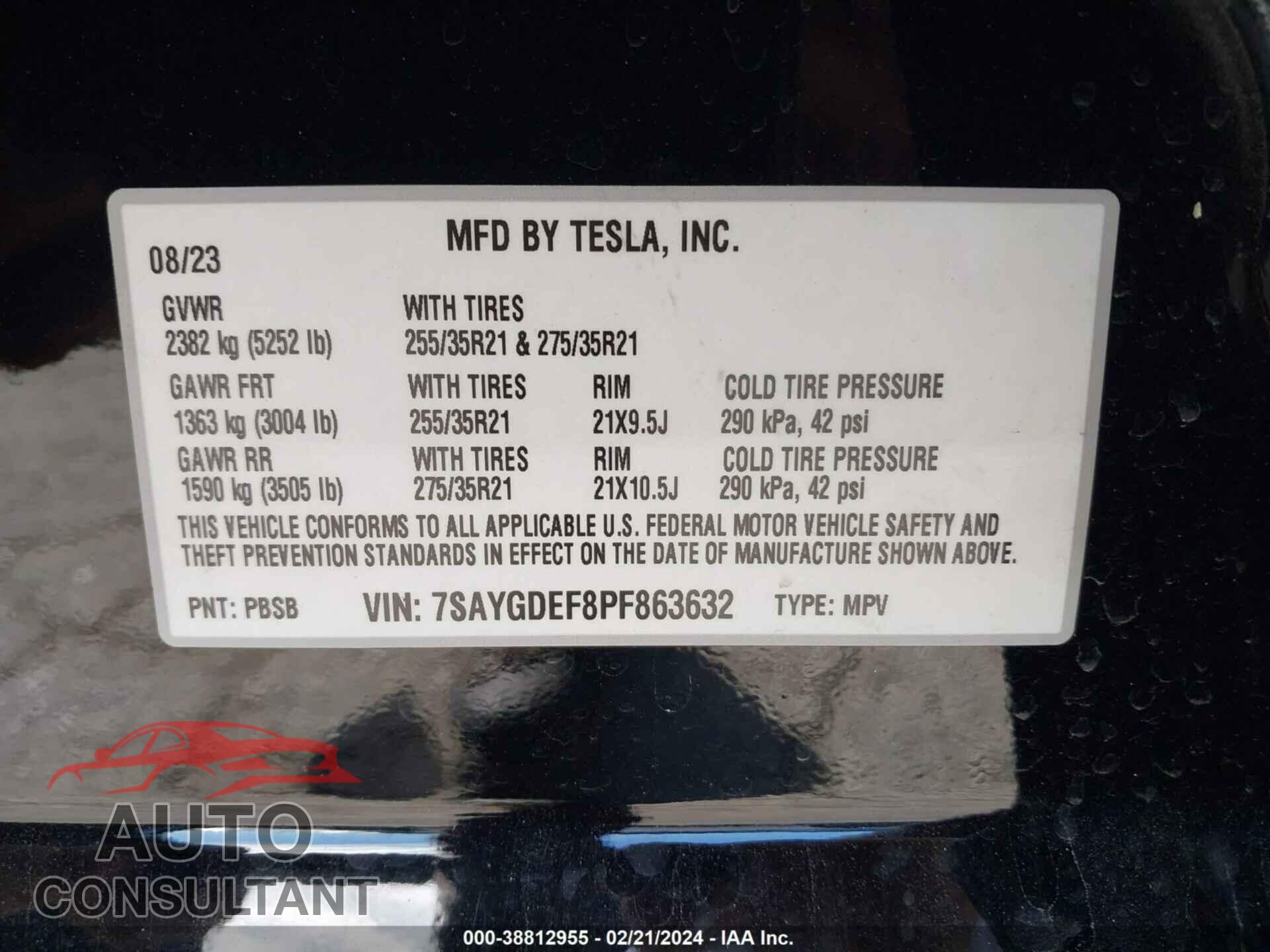 TESLA MODEL Y 2023 - 7SAYGDEF8PF863632