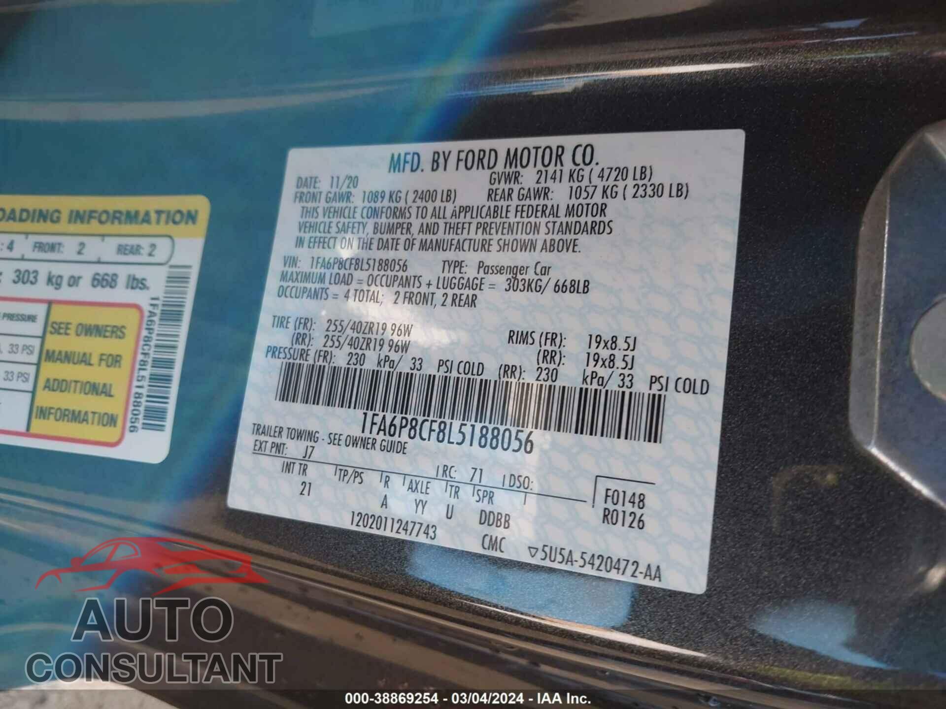 FORD MUSTANG 2020 - 1FA6P8CF8L5188056