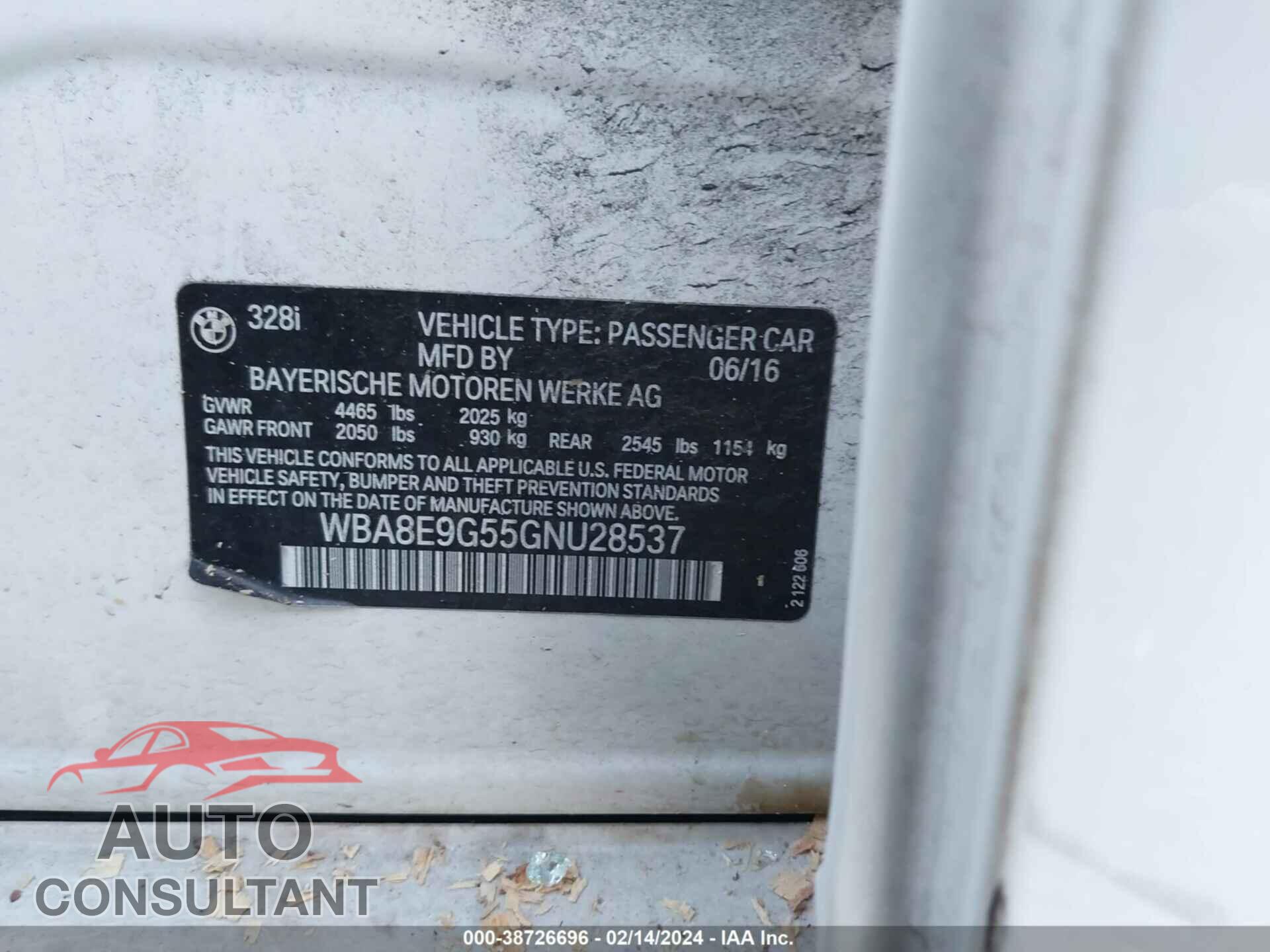 BMW 328I 2016 - WBA8E9G55GNU28537