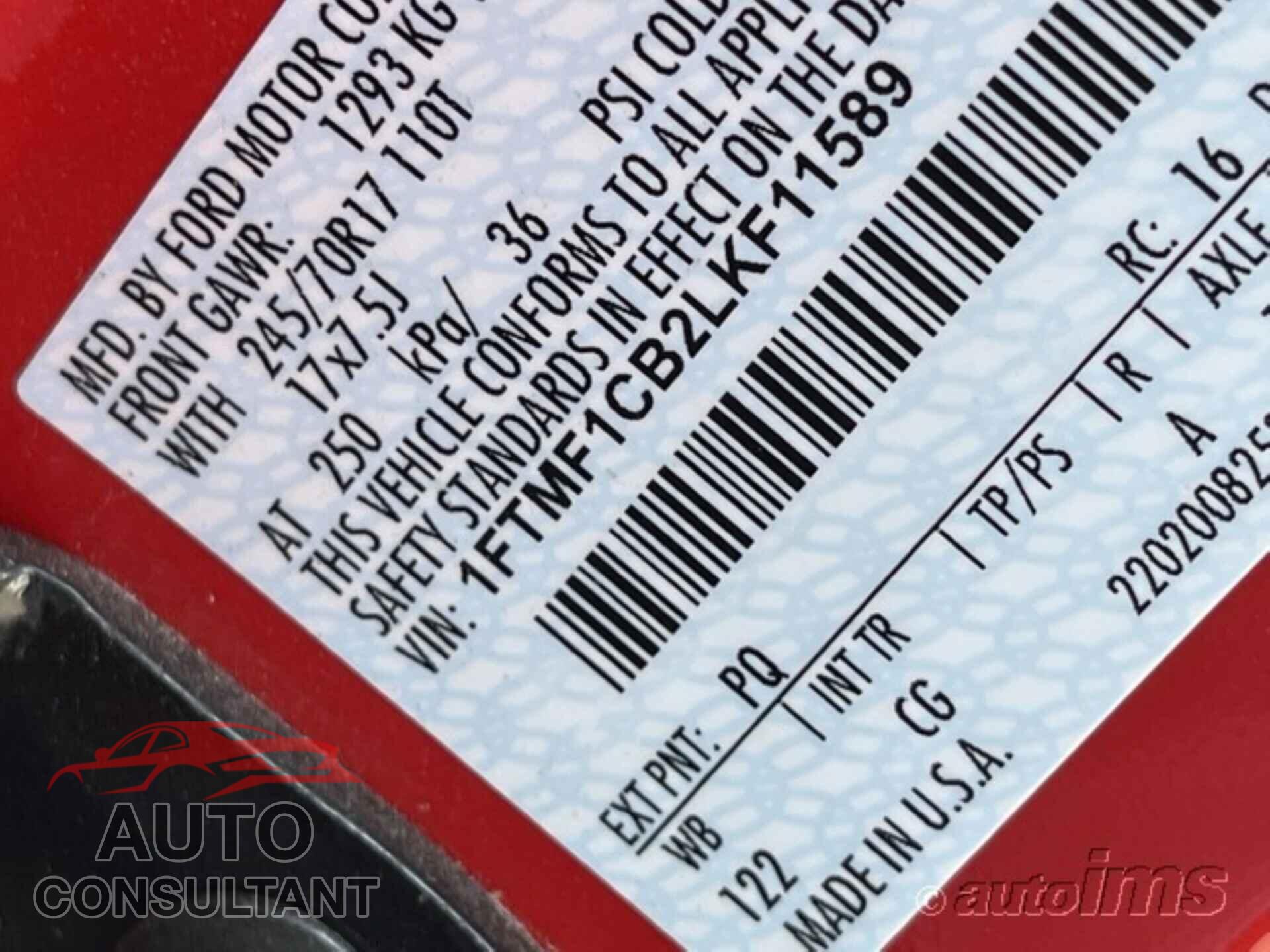 FORD F150 2020 - 1FTMF1CB2LKF11589