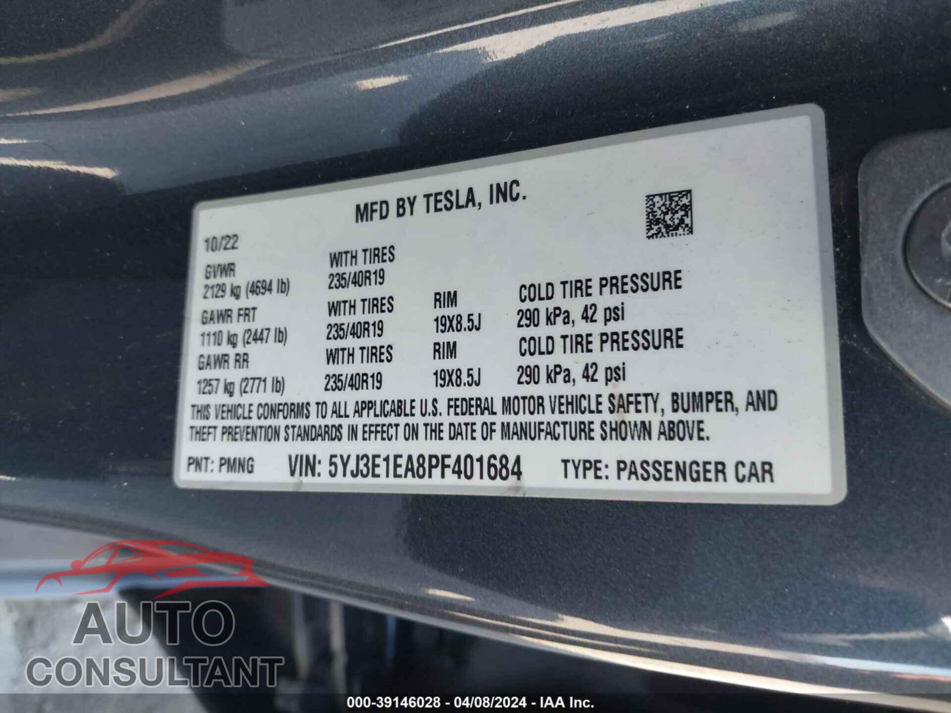 TESLA MODEL 3 2023 - 5YJ3E1EA8PF401684