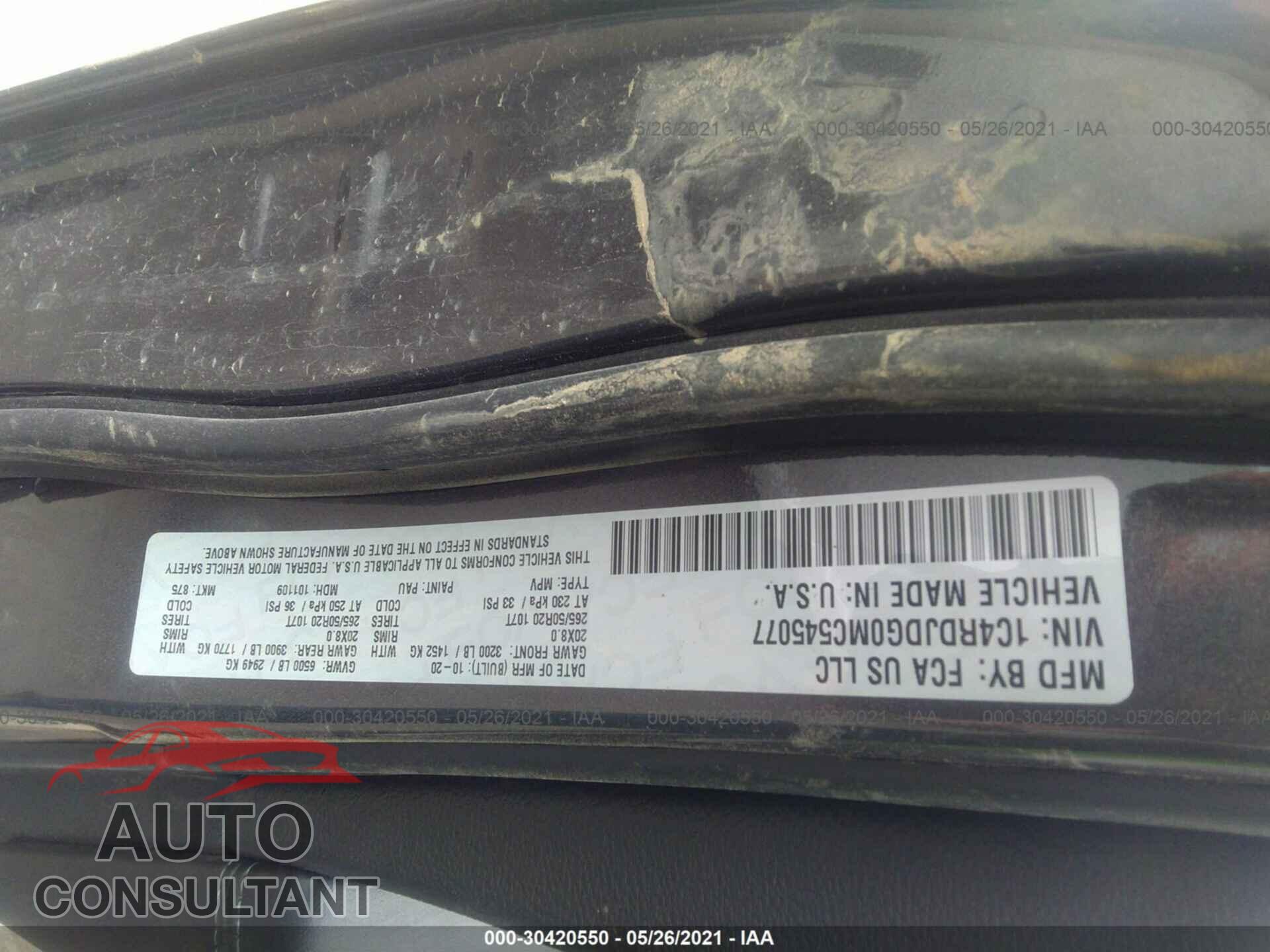 DODGE DURANGO 2021 - 1C4RDJDG0MC545077