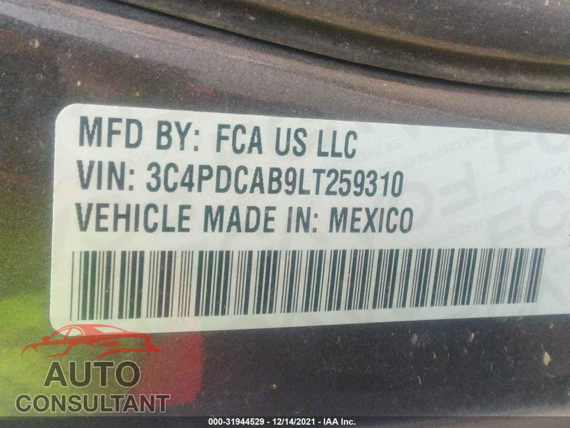 DODGE JOURNEY 2020 - 3C4PDCAB9LT259310