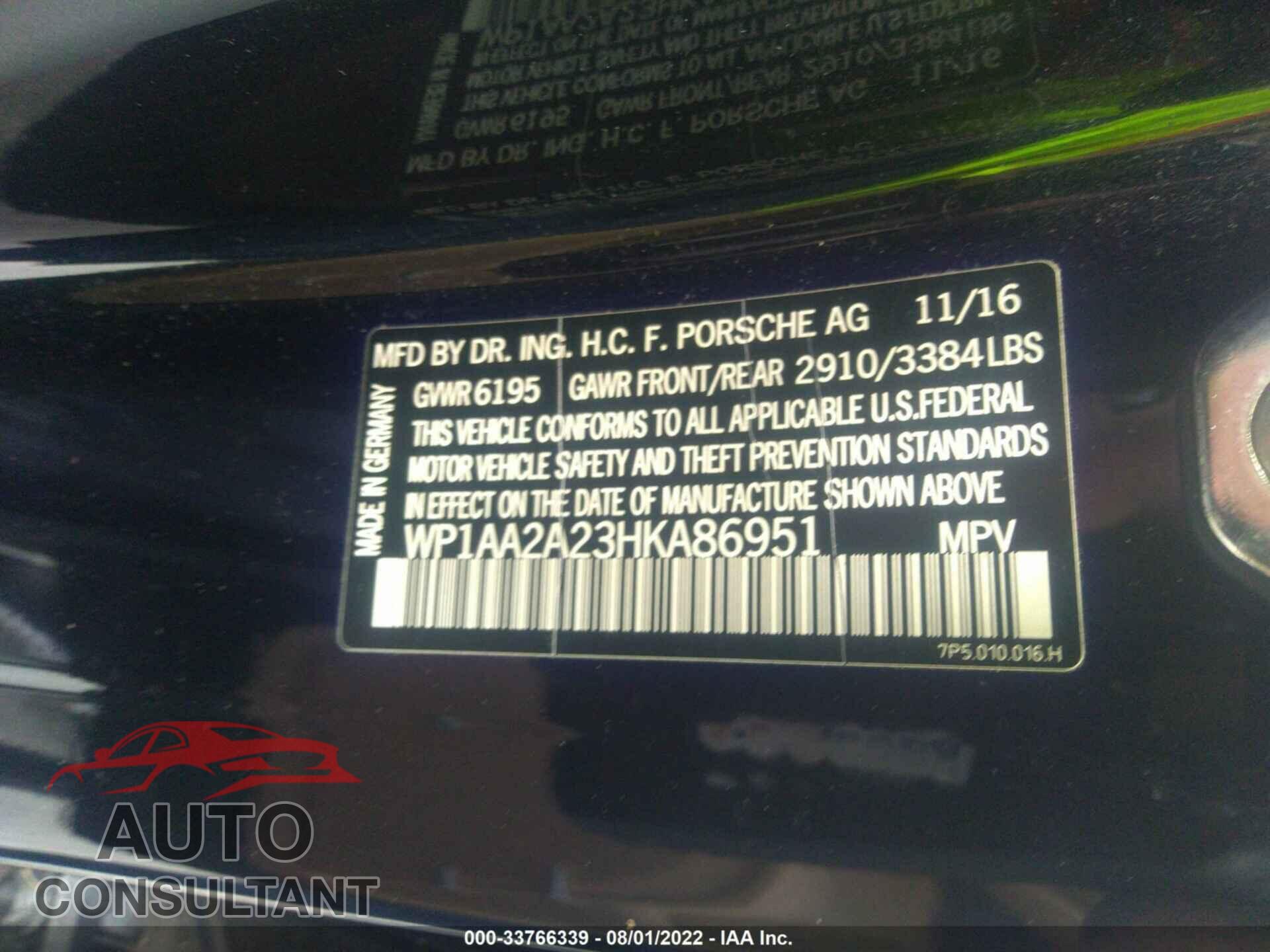PORSCHE CAYENNE 2017 - WP1AA2A23HKA86951