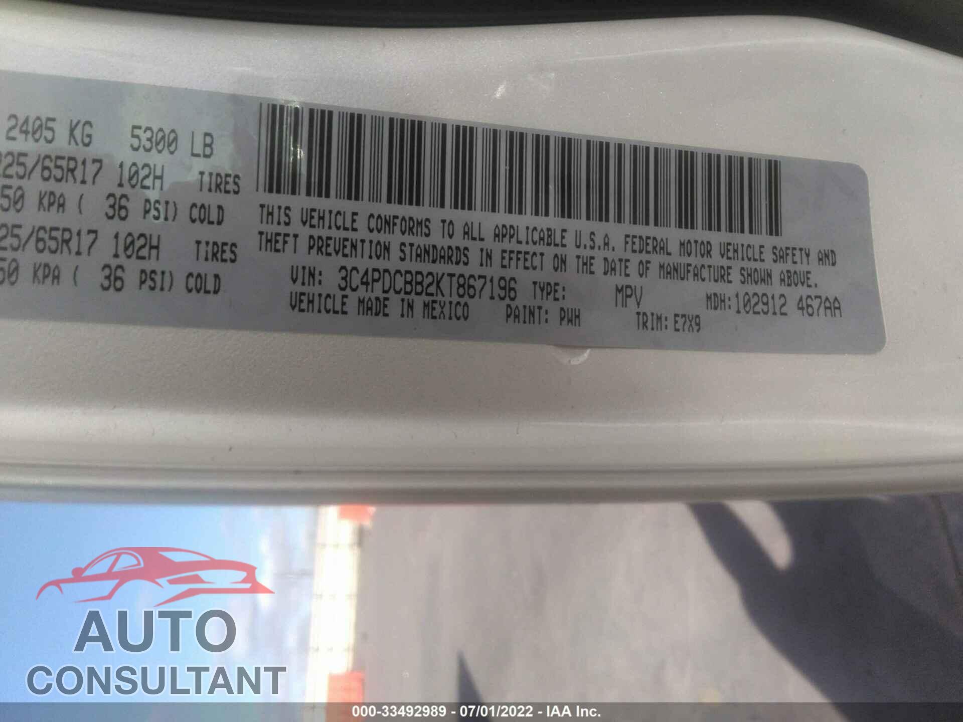 DODGE JOURNEY 2019 - 3C4PDCBB2KT867196