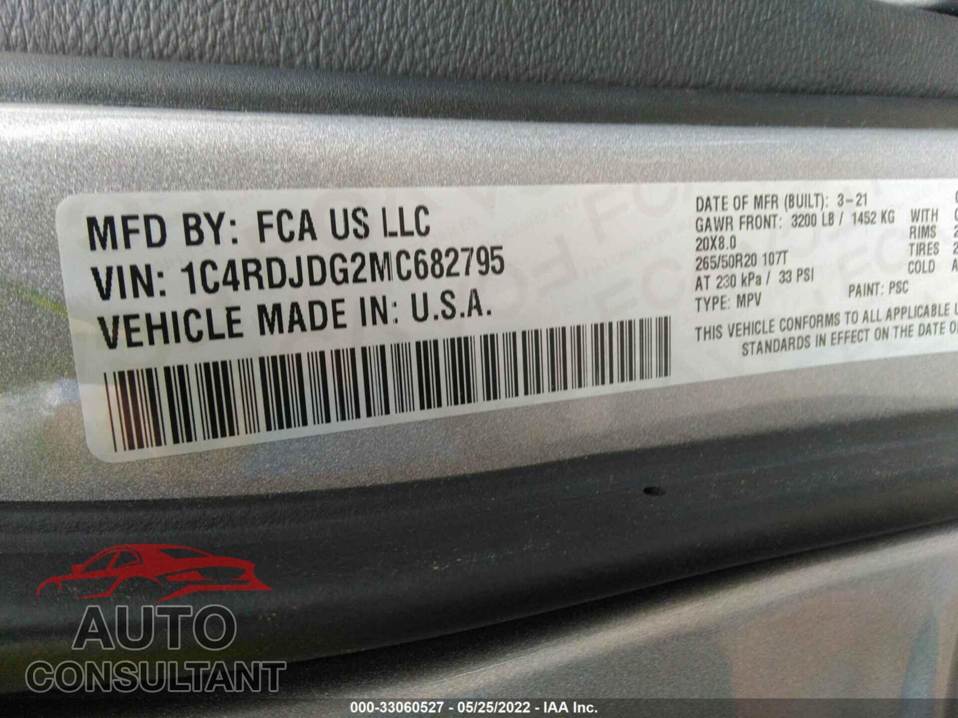 DODGE DURANGO 2021 - 1C4RDJDG2MC682795