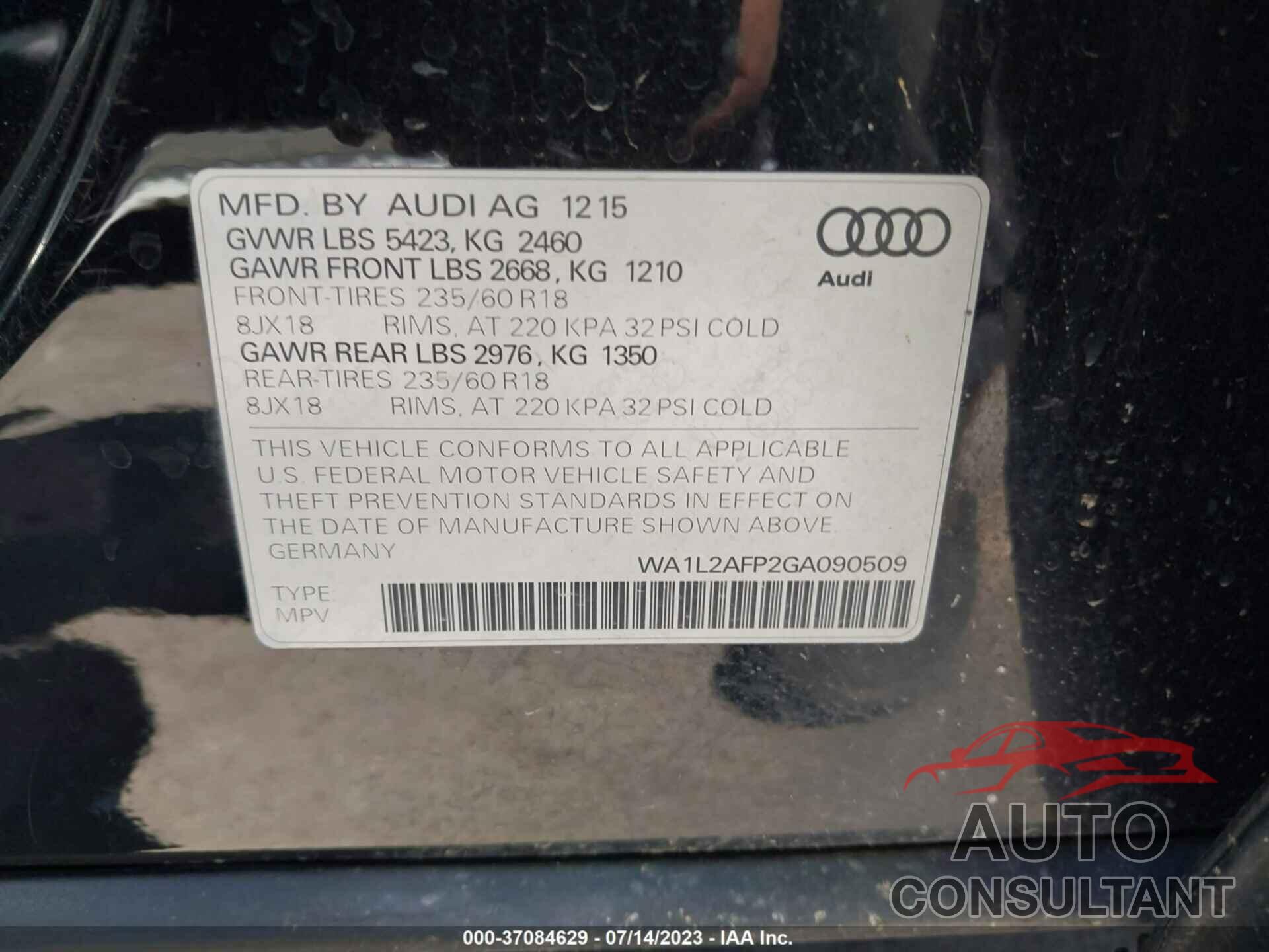 AUDI Q5 2016 - WA1L2AFP2GA090509