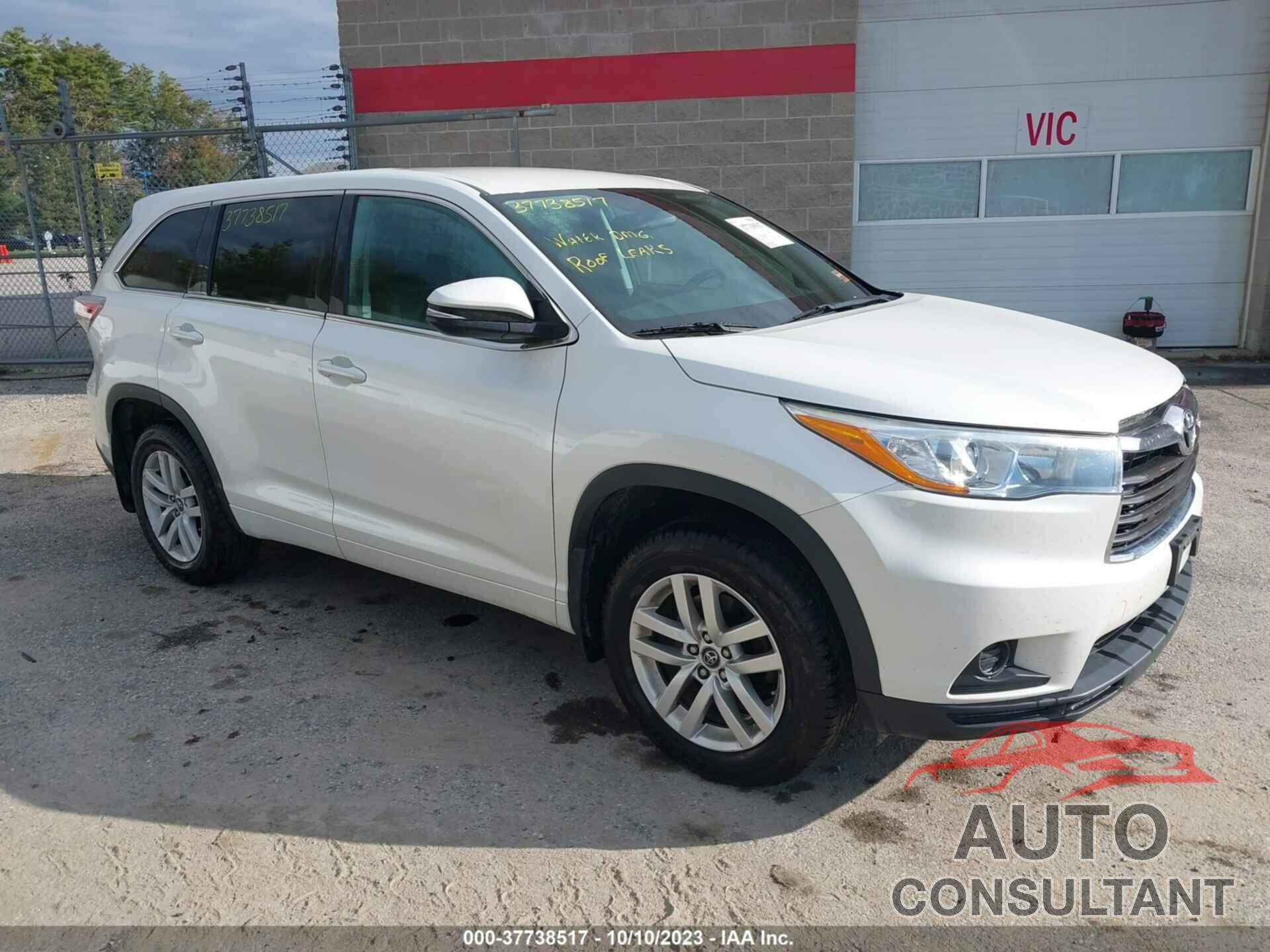 TOYOTA HIGHLANDER 2016 - 5TDBKRFH4GS344359