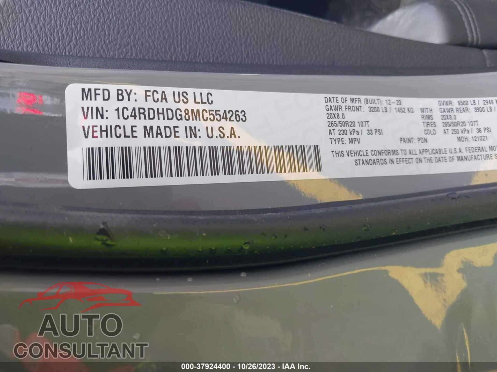 DODGE DURANGO 2021 - 1C4RDHDG8MC554263
