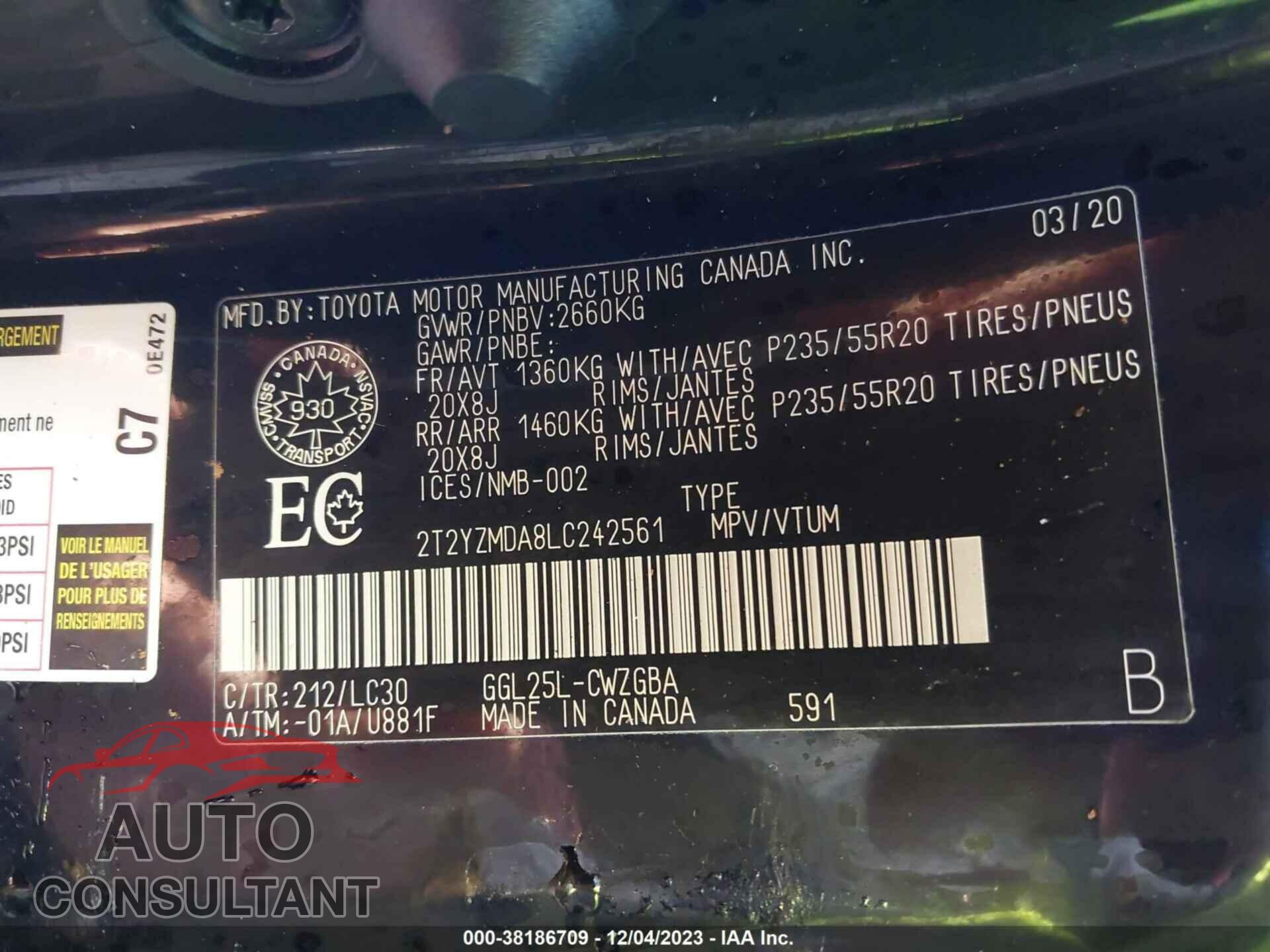 LEXUS RX 2020 - 2T2YZMDA8LC242561