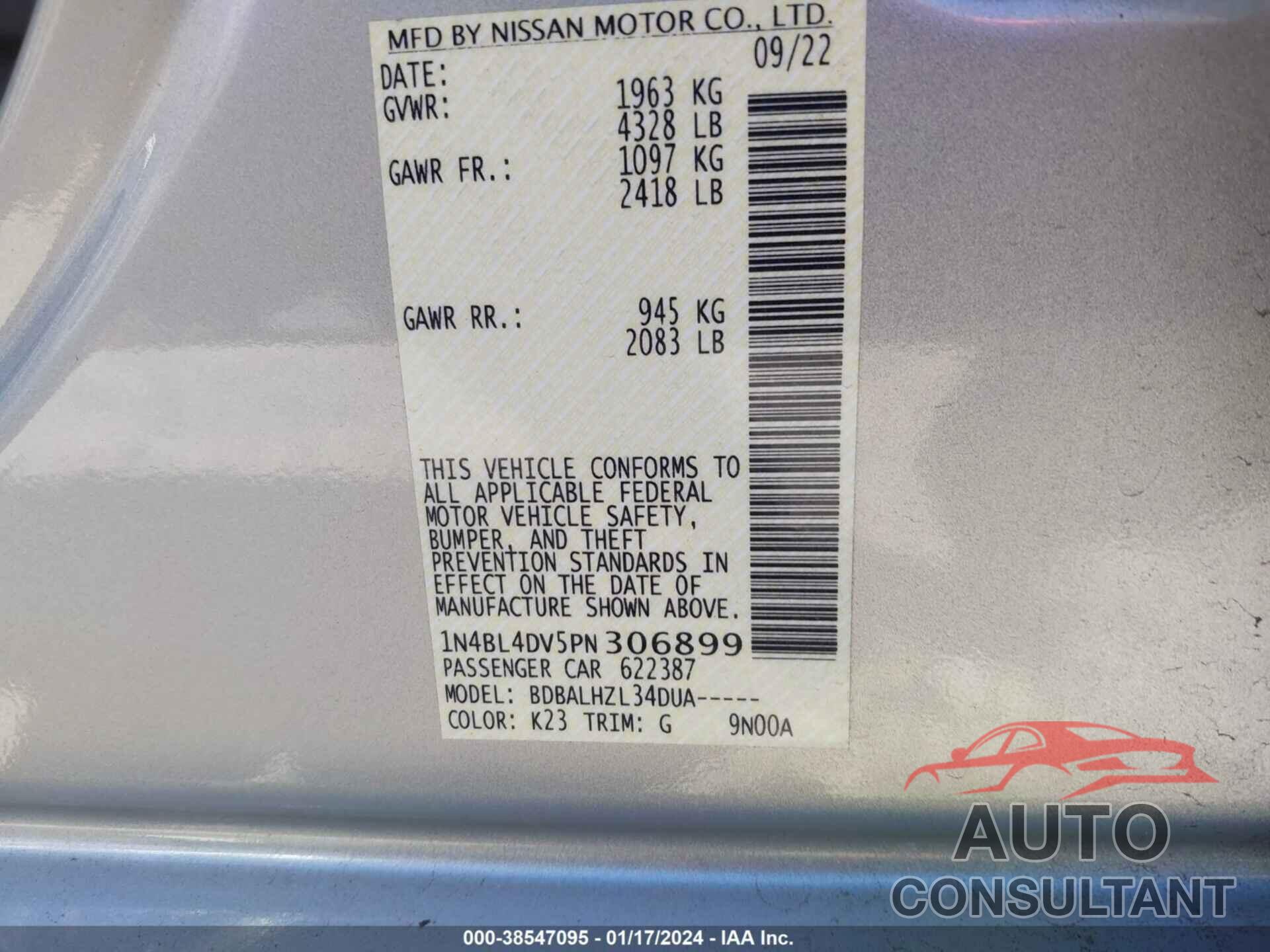 NISSAN ALTIMA 2023 - 1N4BL4DV5PN306899