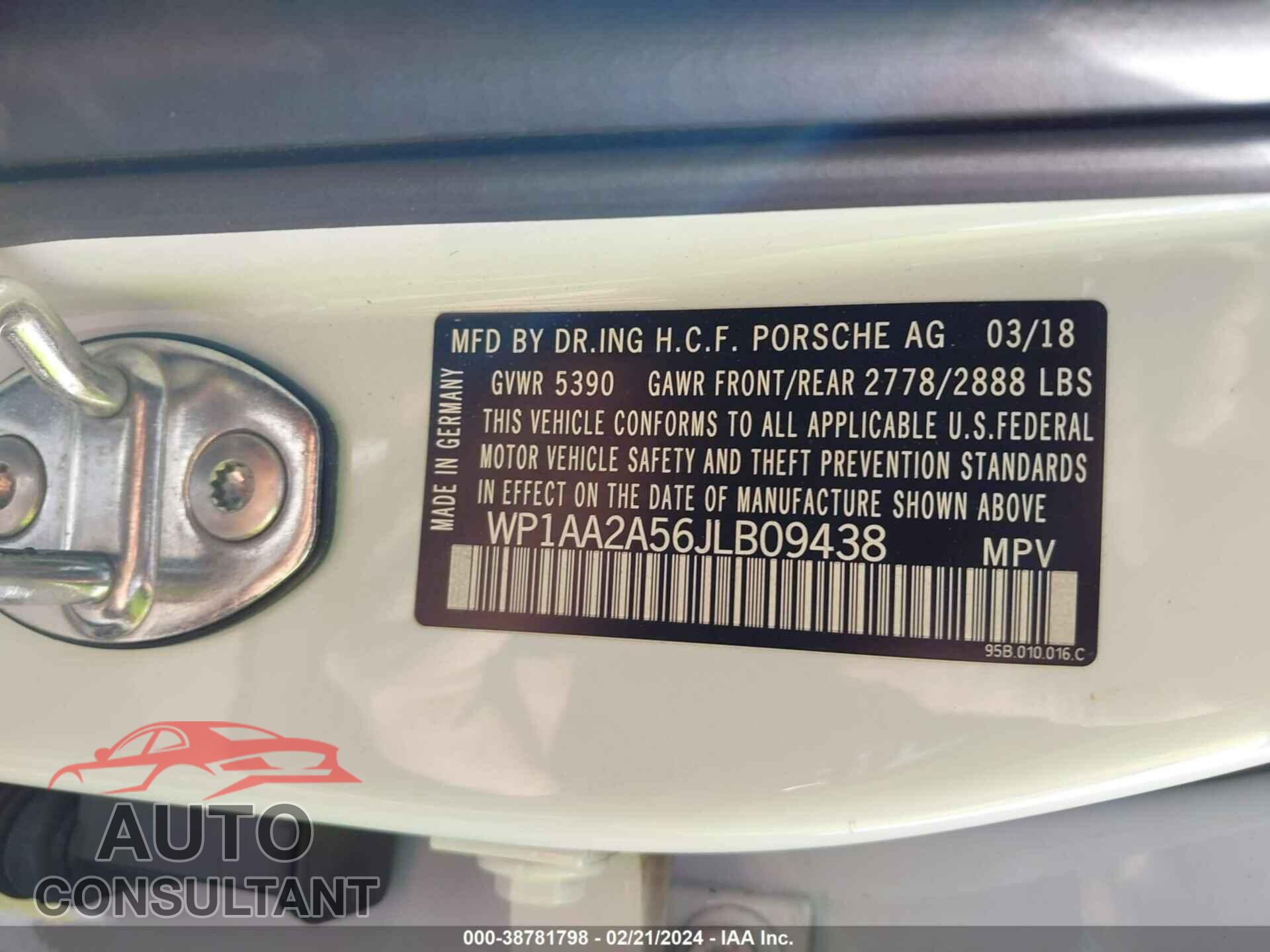 PORSCHE MACAN 2018 - WP1AA2A56JLB09438
