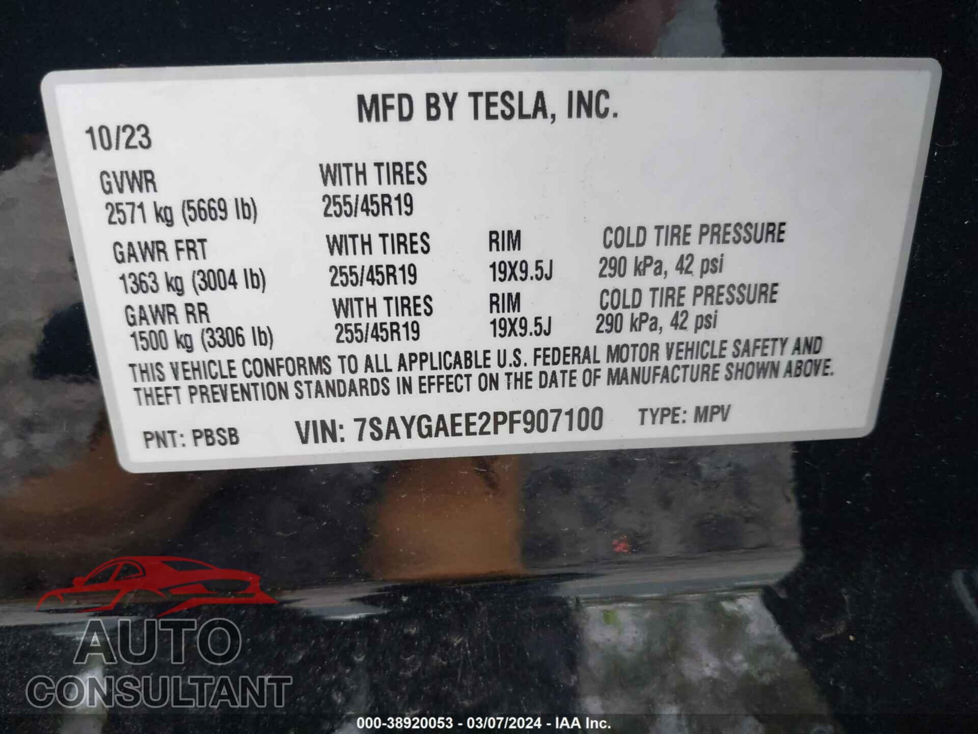 TESLA MODEL Y 2023 - 7SAYGAEE2PF907100
