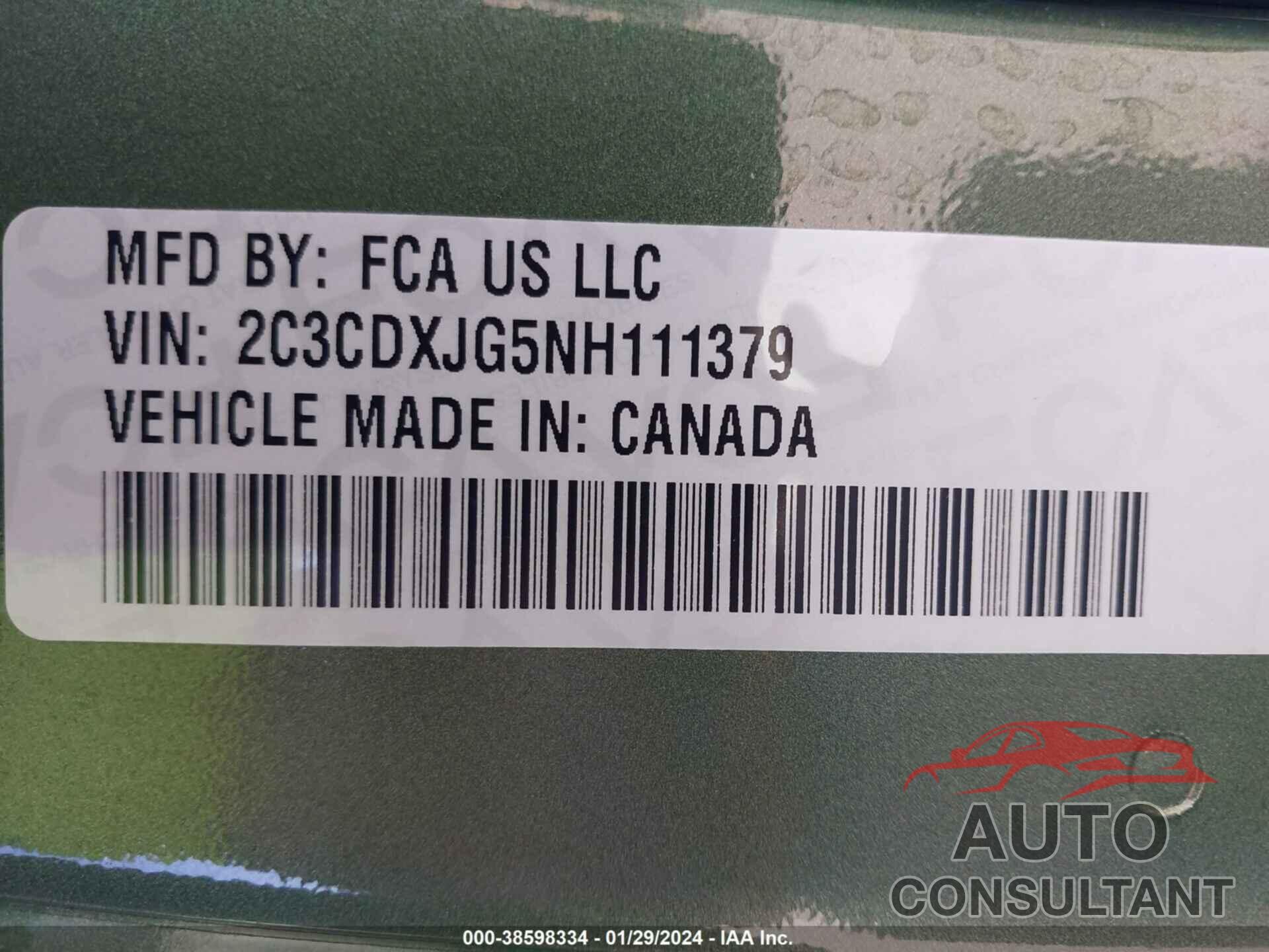 DODGE CHARGER 2022 - 2C3CDXJG5NH111379