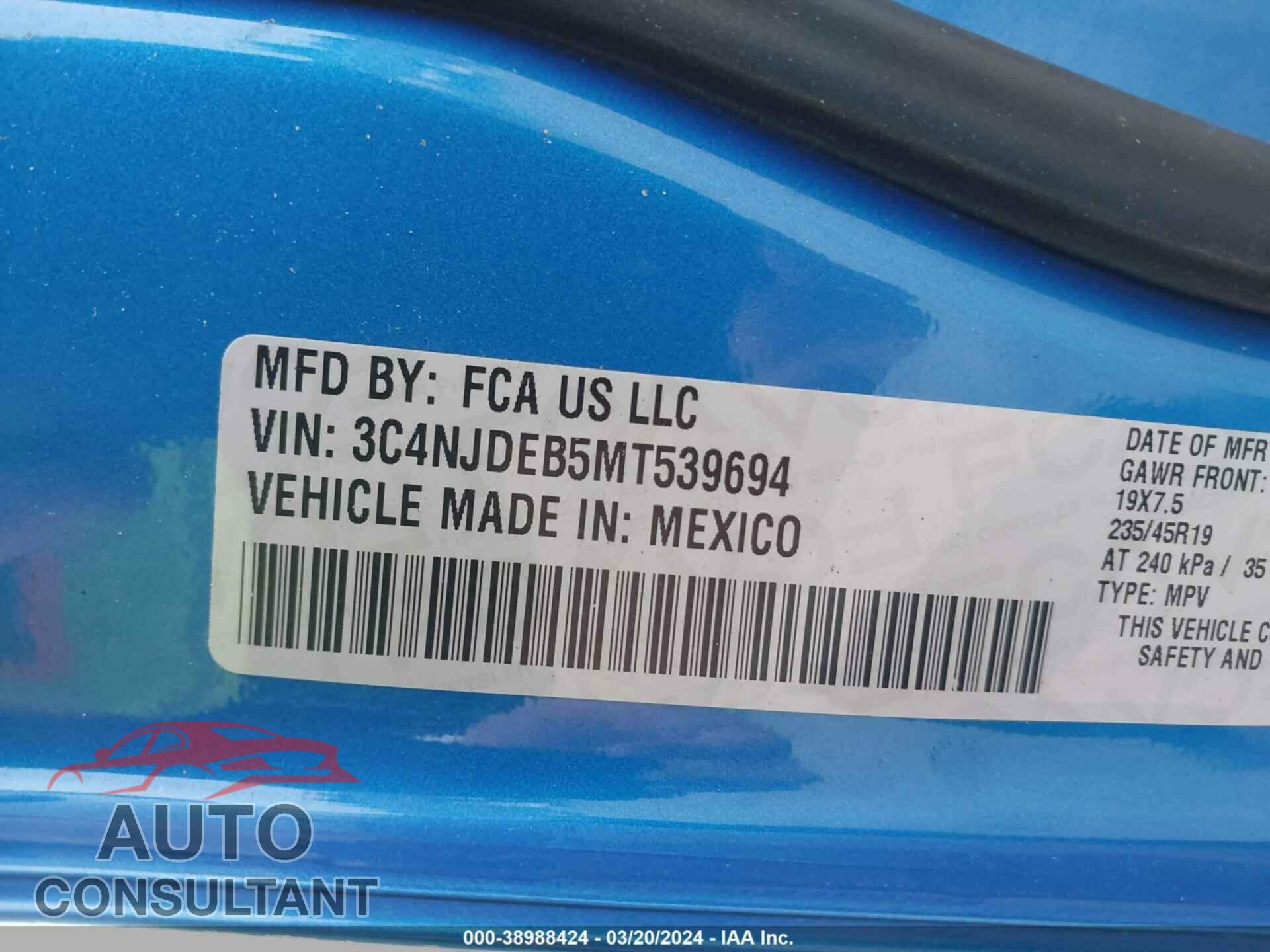 JEEP COMPASS 2021 - 3C4NJDEB5MT539694