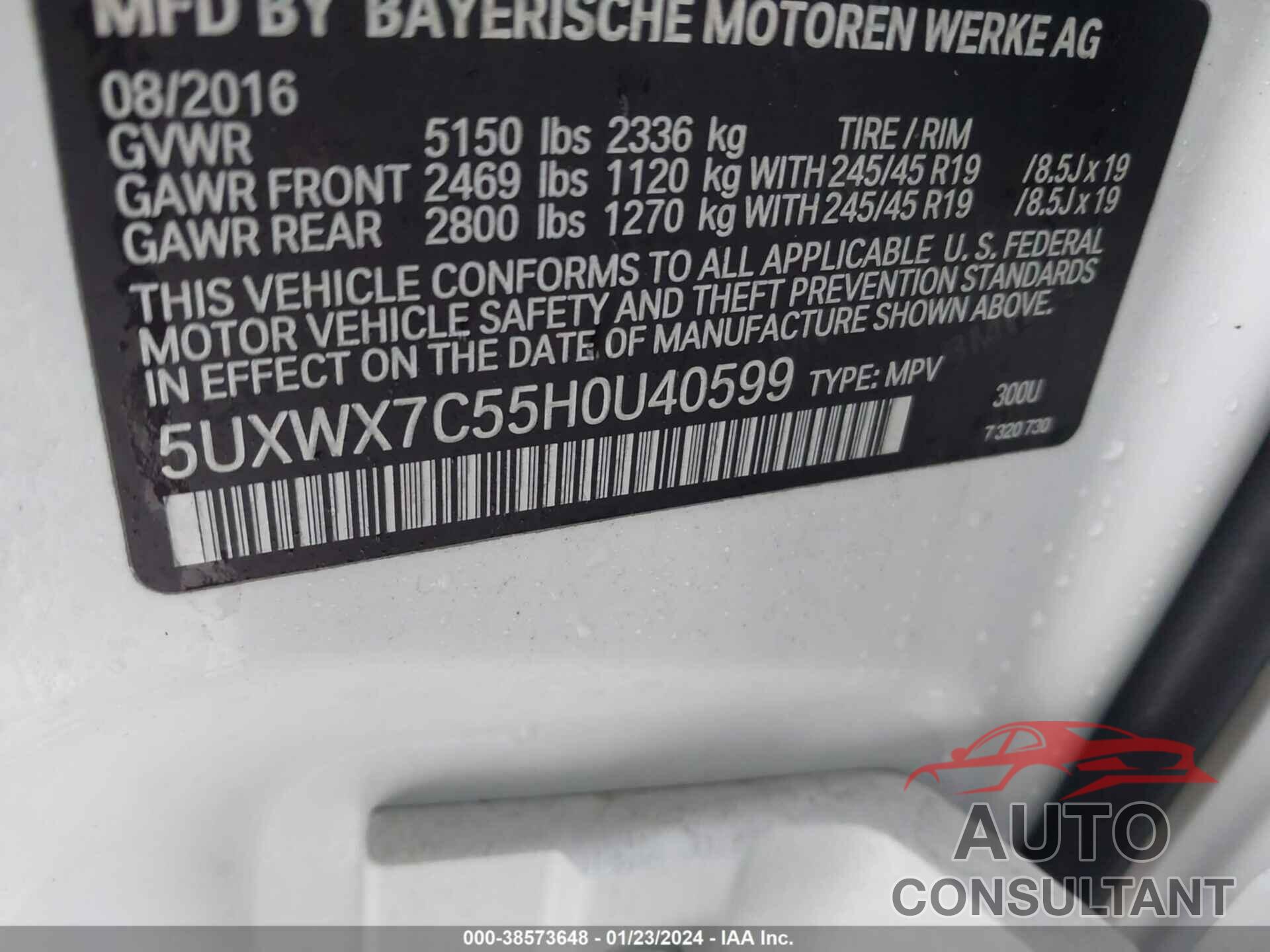 BMW X3 2017 - 5UXWX7C55H0U40599