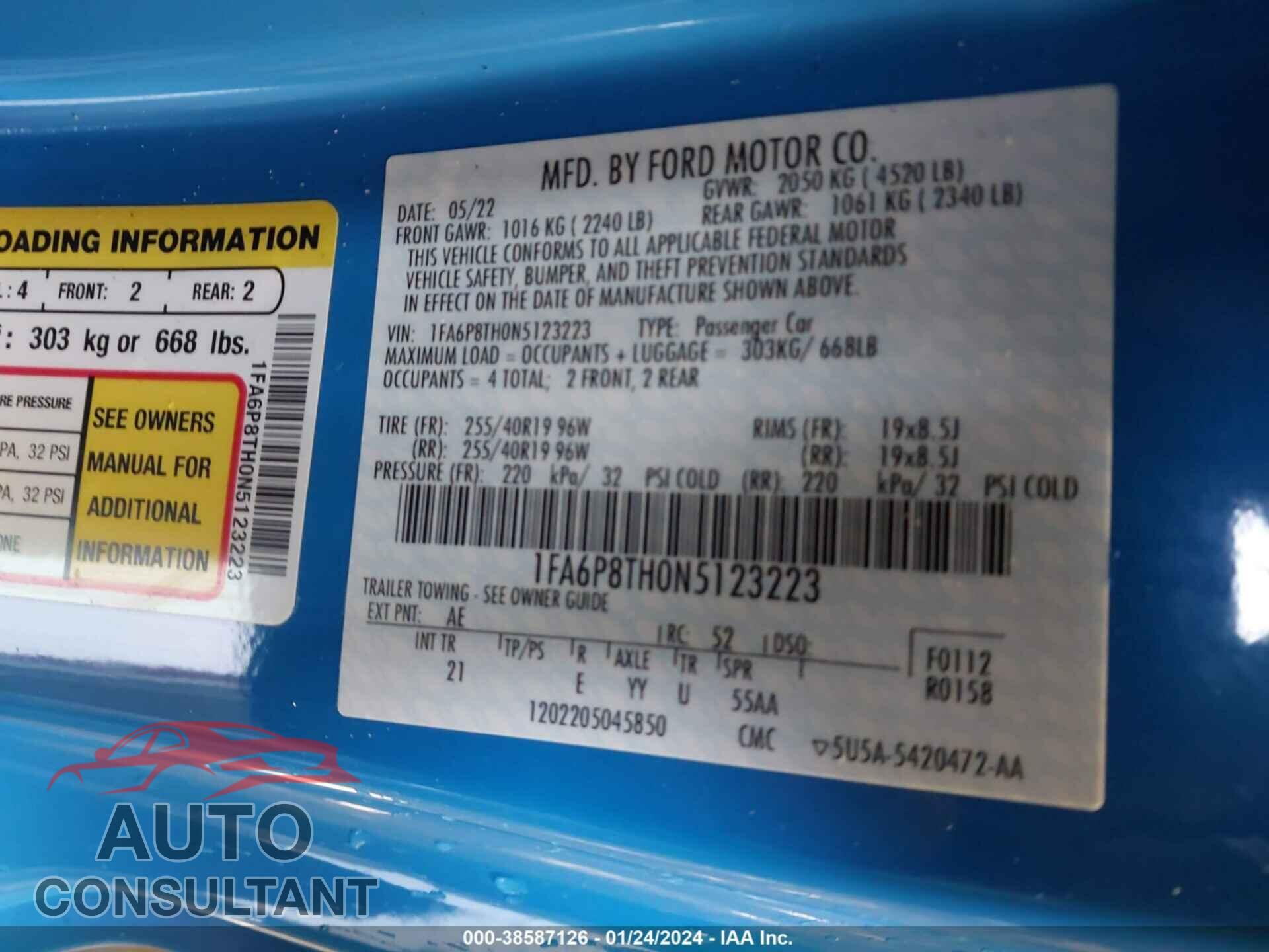 FORD MUSTANG 2022 - 1FA6P8TH0N5123223