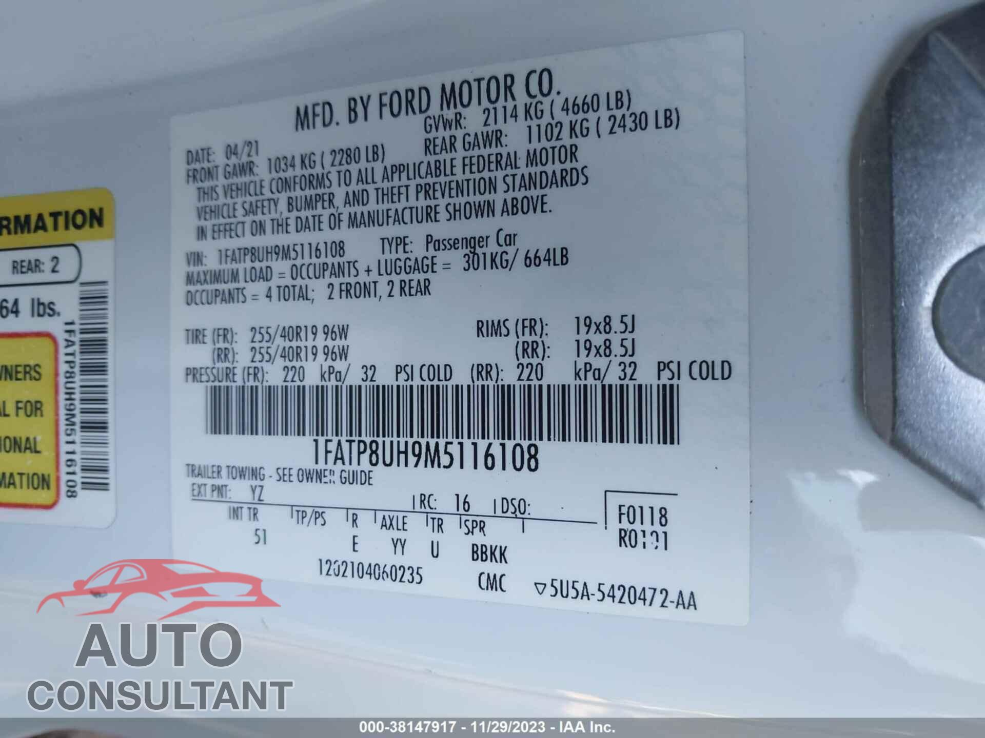 FORD MUSTANG 2021 - 1FATP8UH9M5116108