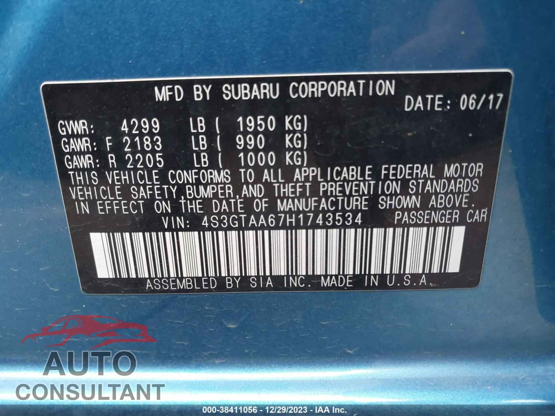 SUBARU IMPREZA 2017 - 4S3GTAA67H1743534