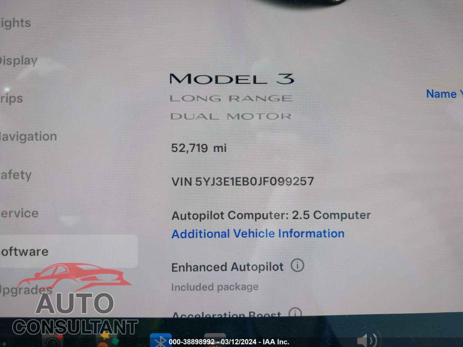 TESLA MODEL 3 2018 - 5YJ3E1EB0JF099257