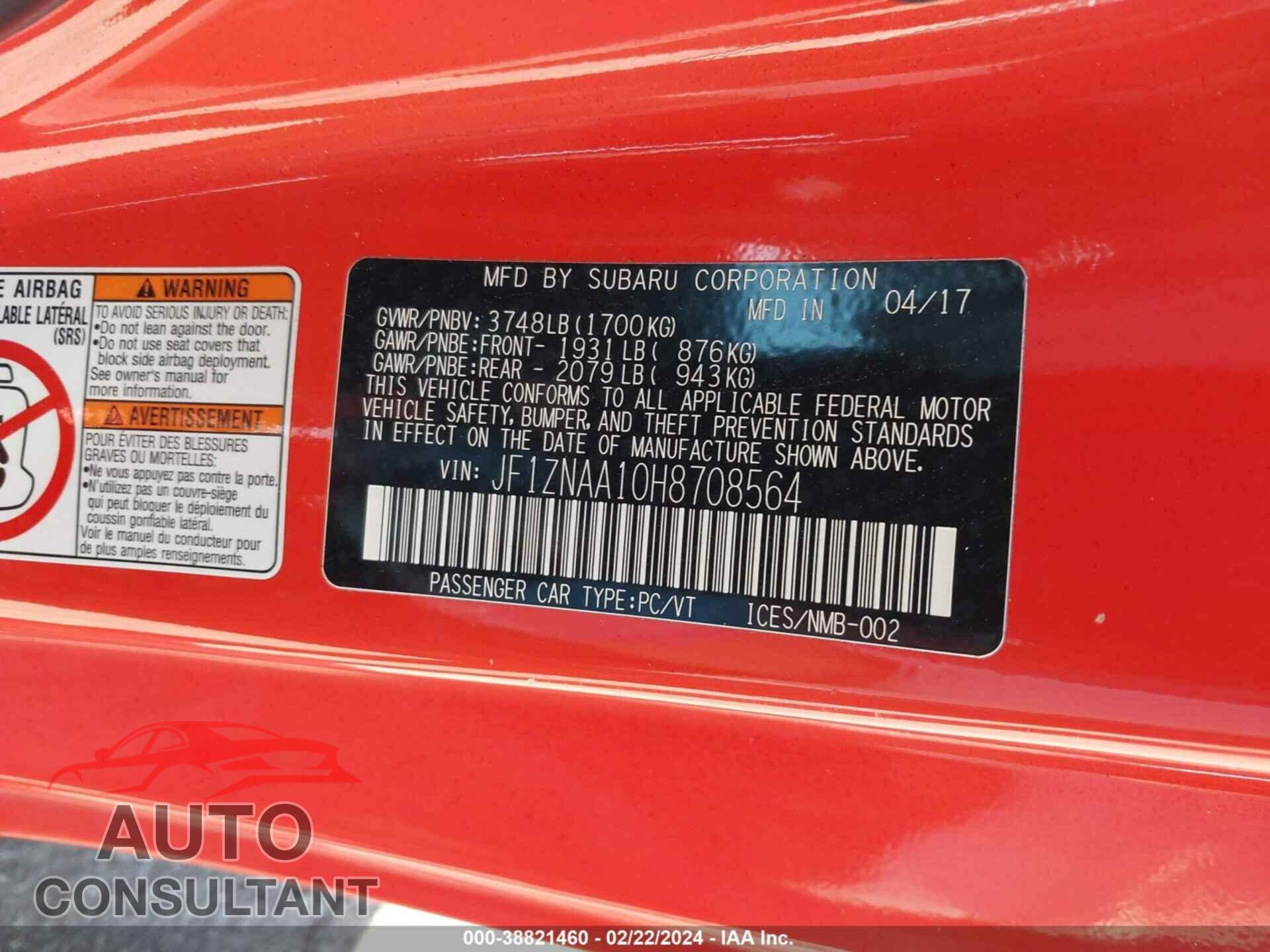 TOYOTA 86 2017 - JF1ZNAA10H8708564